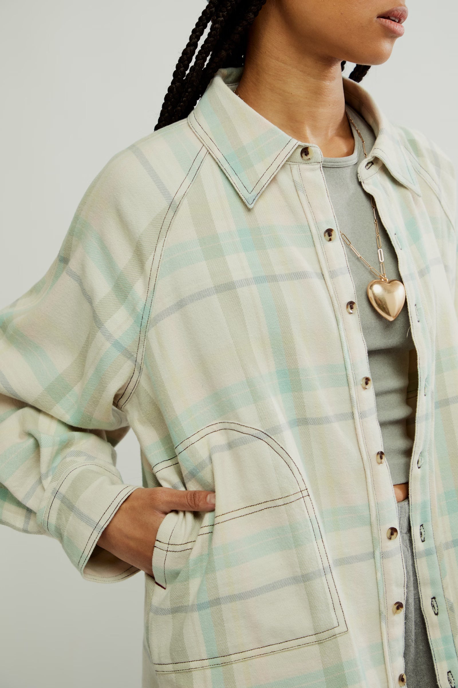 Free People Girl Meets Boy Plaid Shirt /Tea Combo | Cside Free People Girl Meets Boy Plaid Shirt /Tea Combo | Cside
