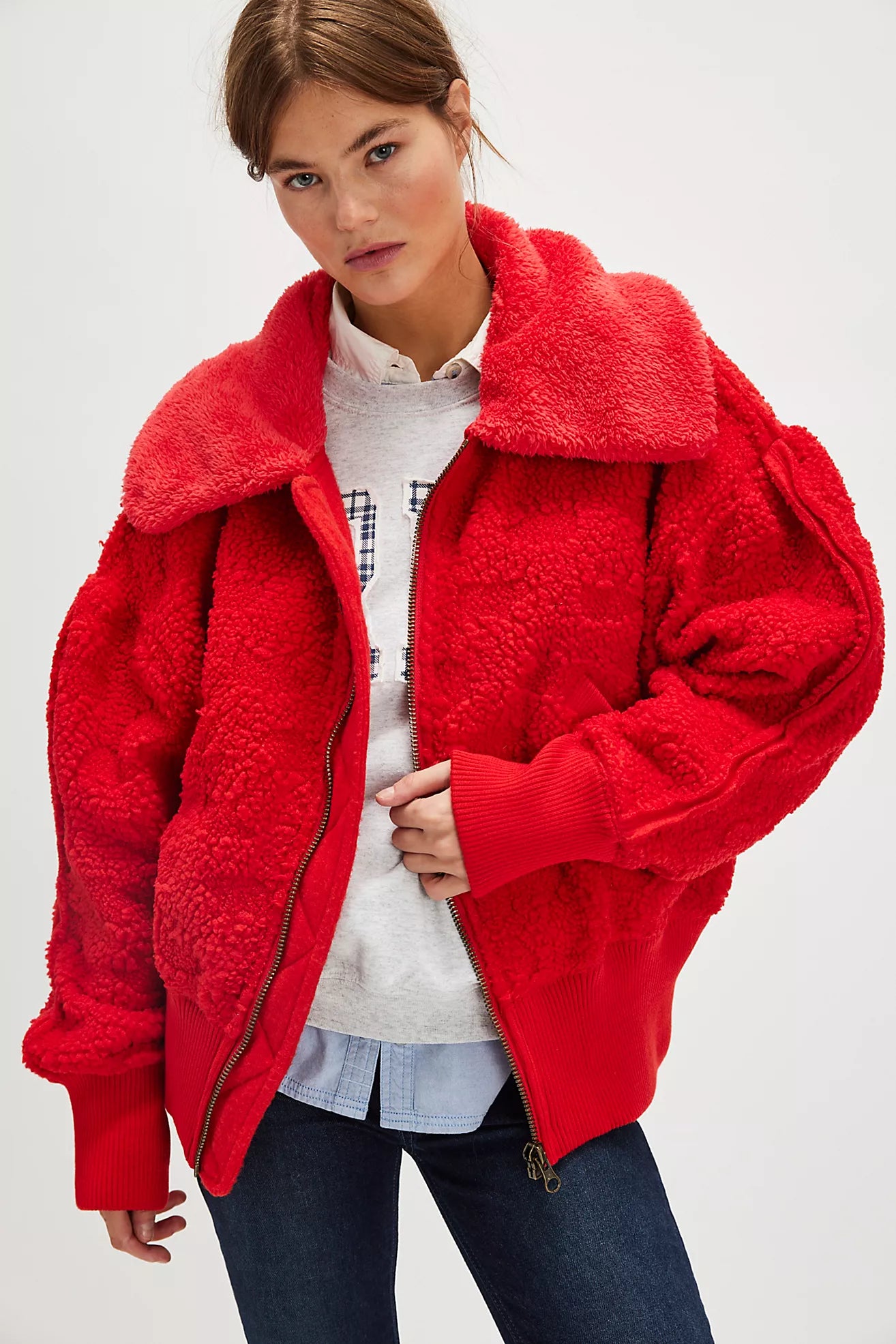 Free People Cozy Up Cardi/ High Risk Red