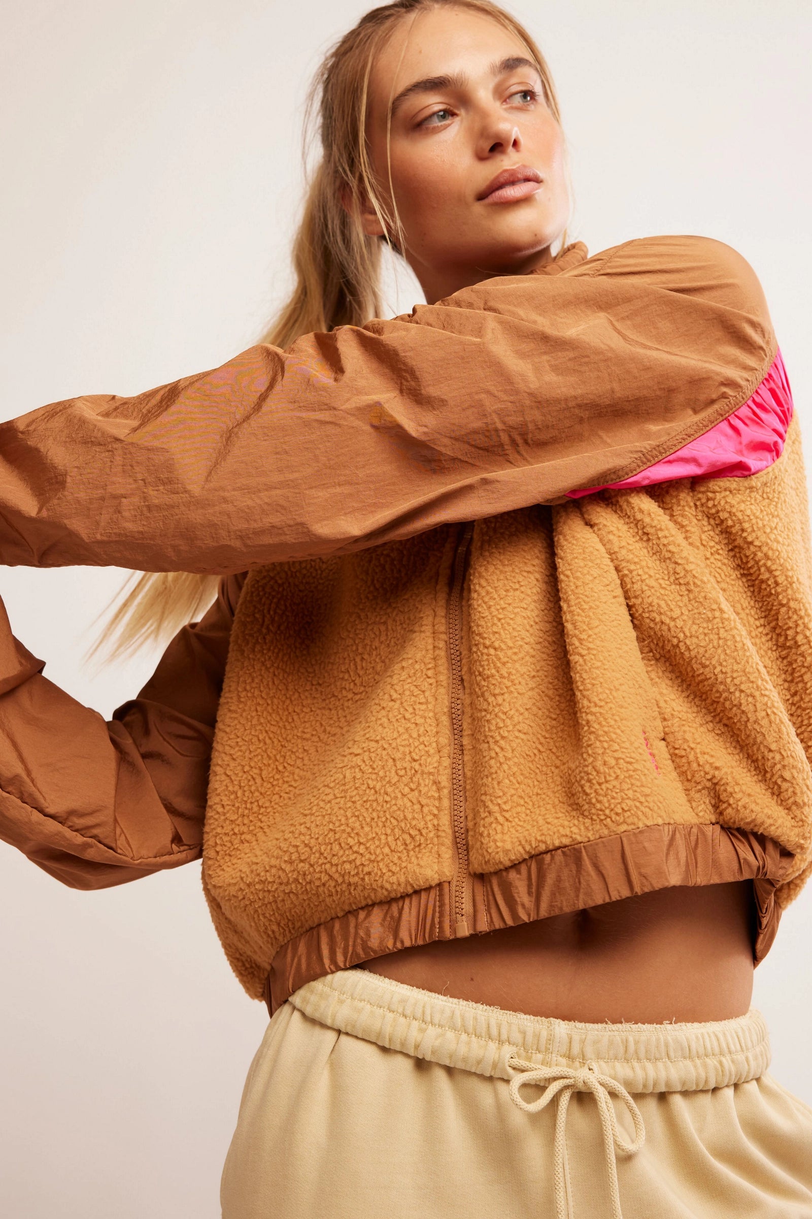 Free People Amelia Zip Up Fleece/ Camel Malibu