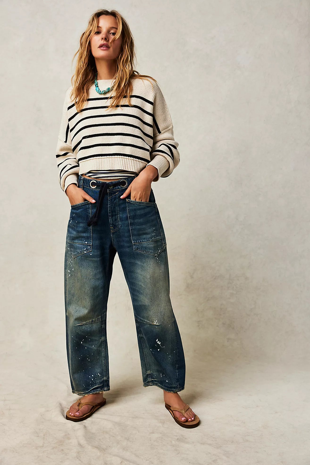 Free People We The Free Moxie Pull-On Barrel Jeans/Timeless Blue