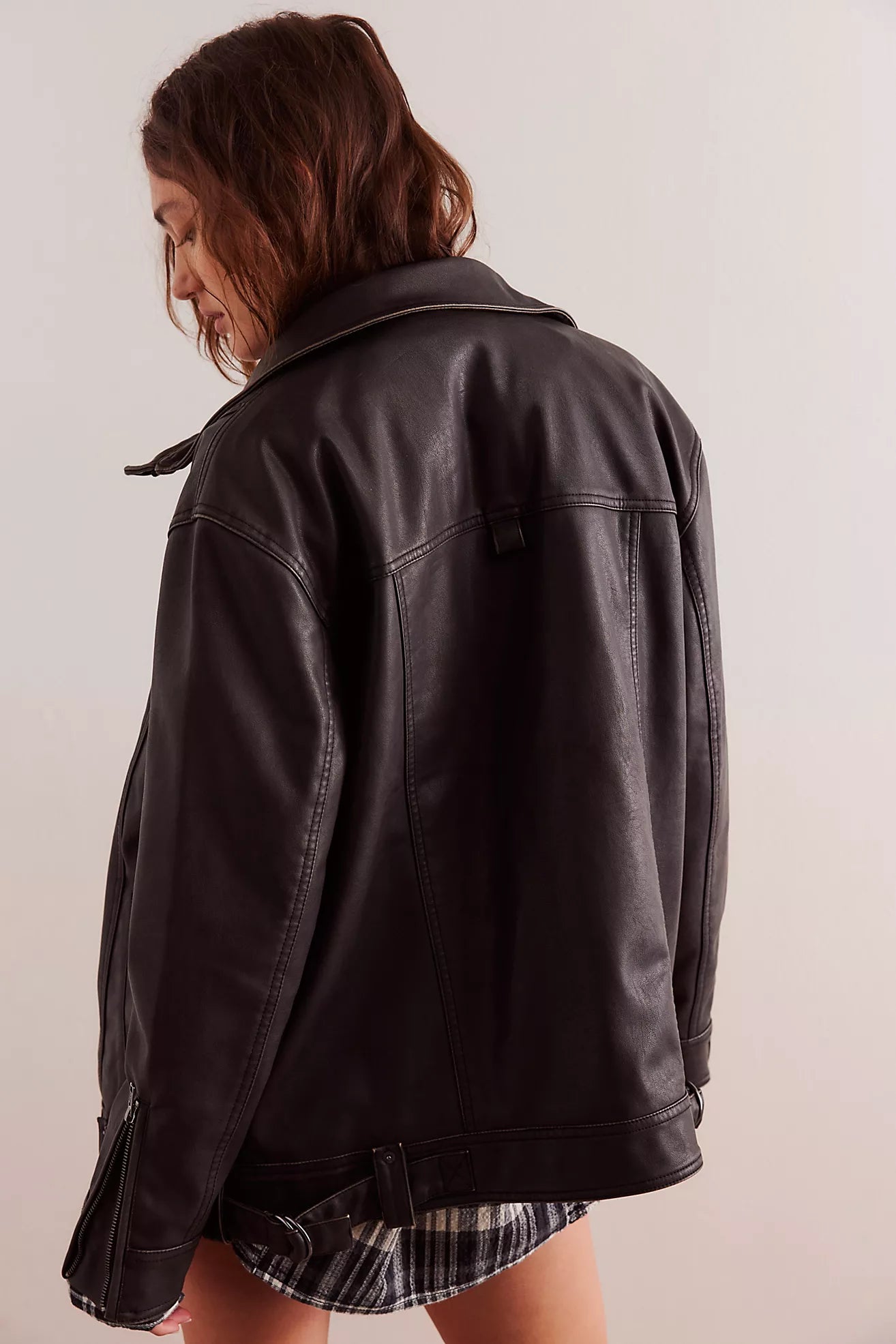 Free People Buckle Up Vegan Leather Jacket /Black