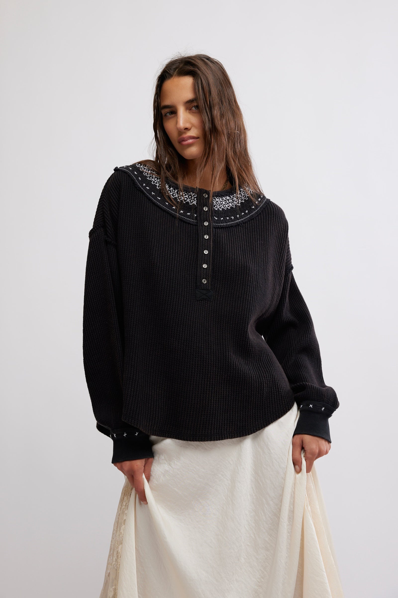 Free People Holly Henley/Black Combo