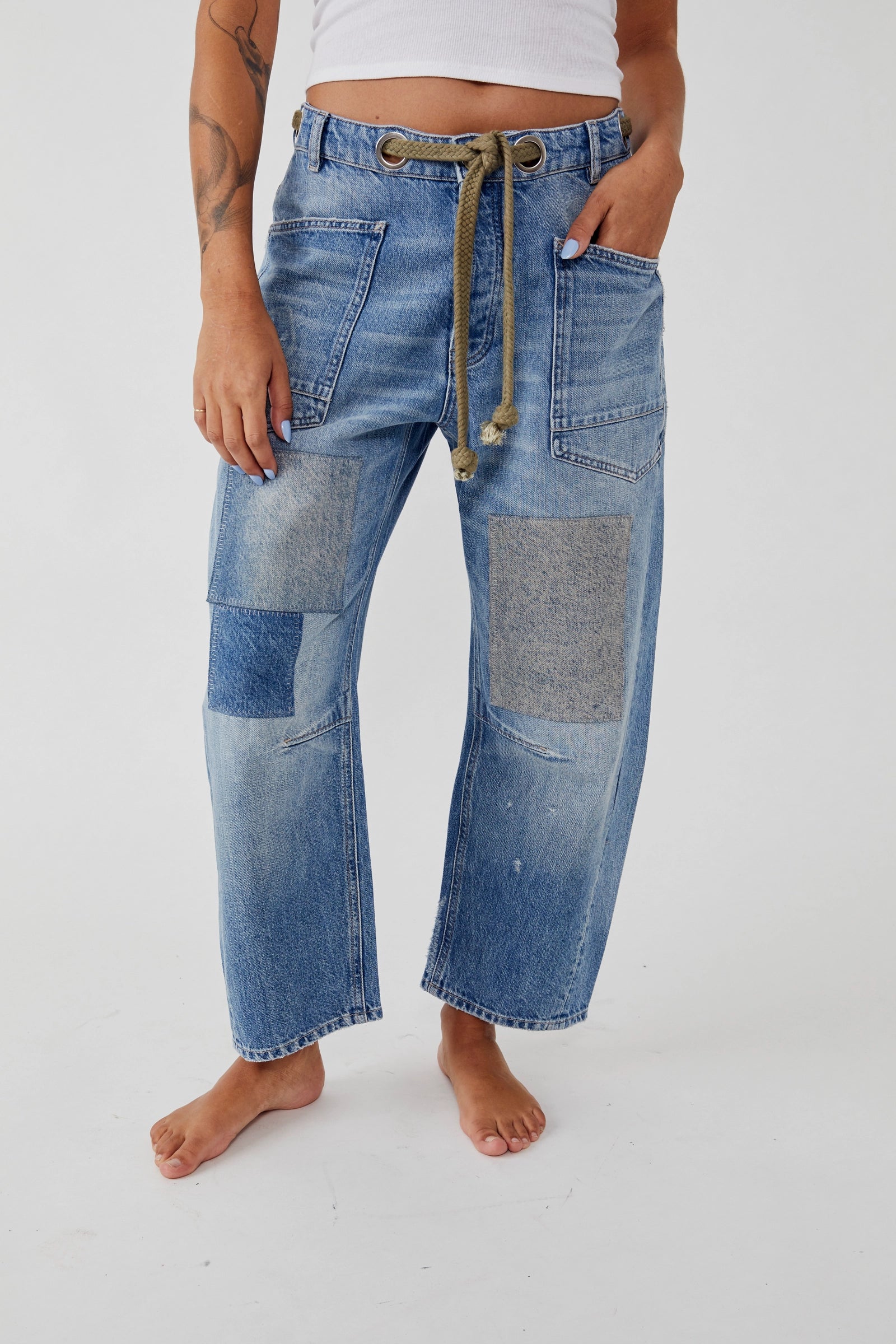 Free People We The Free Moxie Pull-On Barrel Jeans/Truest Blue