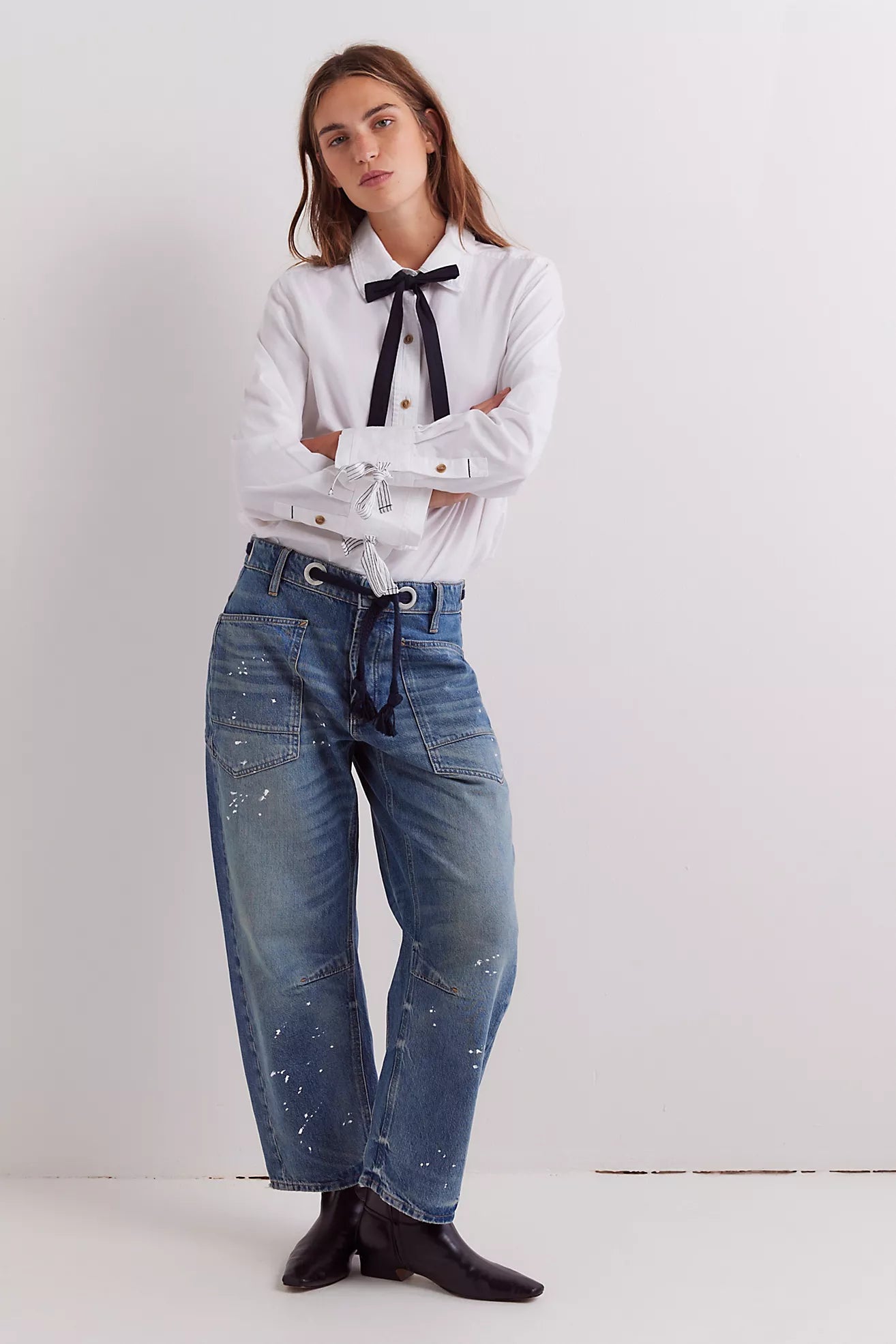 Free People We The Free Moxie Pull-On Barrel Jeans/Timeless Blue