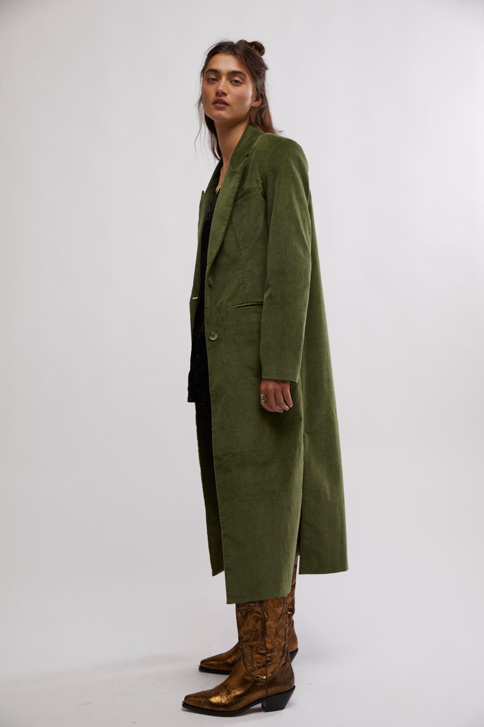 Free People Hailey Velvet Duster/Chives