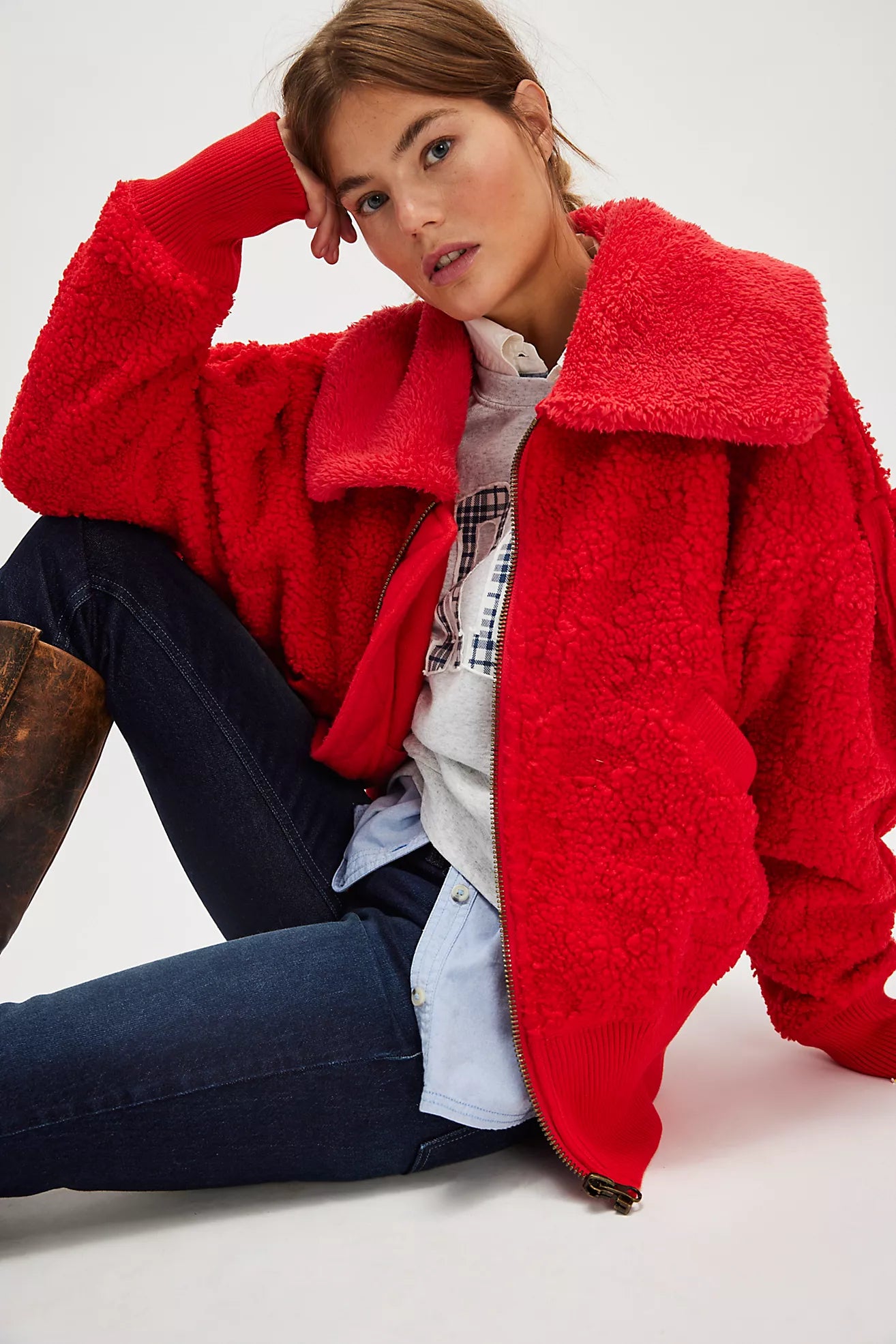 Free People Cozy Up Cardi/ High Risk Red