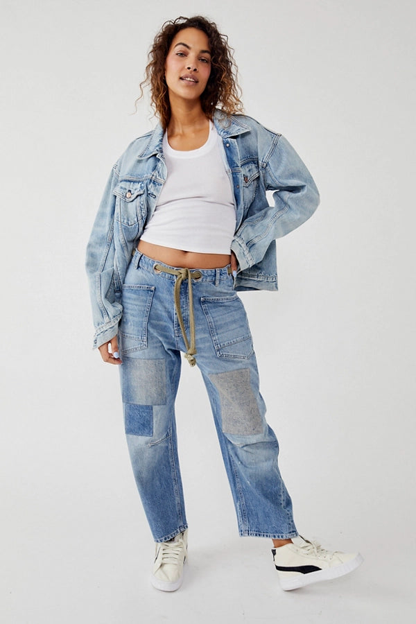 Free People We The Free Moxie Pull-On Barrel Jeans/Truest Blue