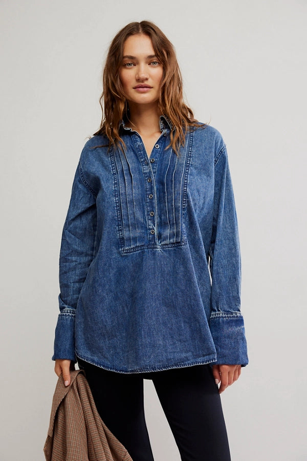 Free People After Hours Denim Top/ Montauk Wash