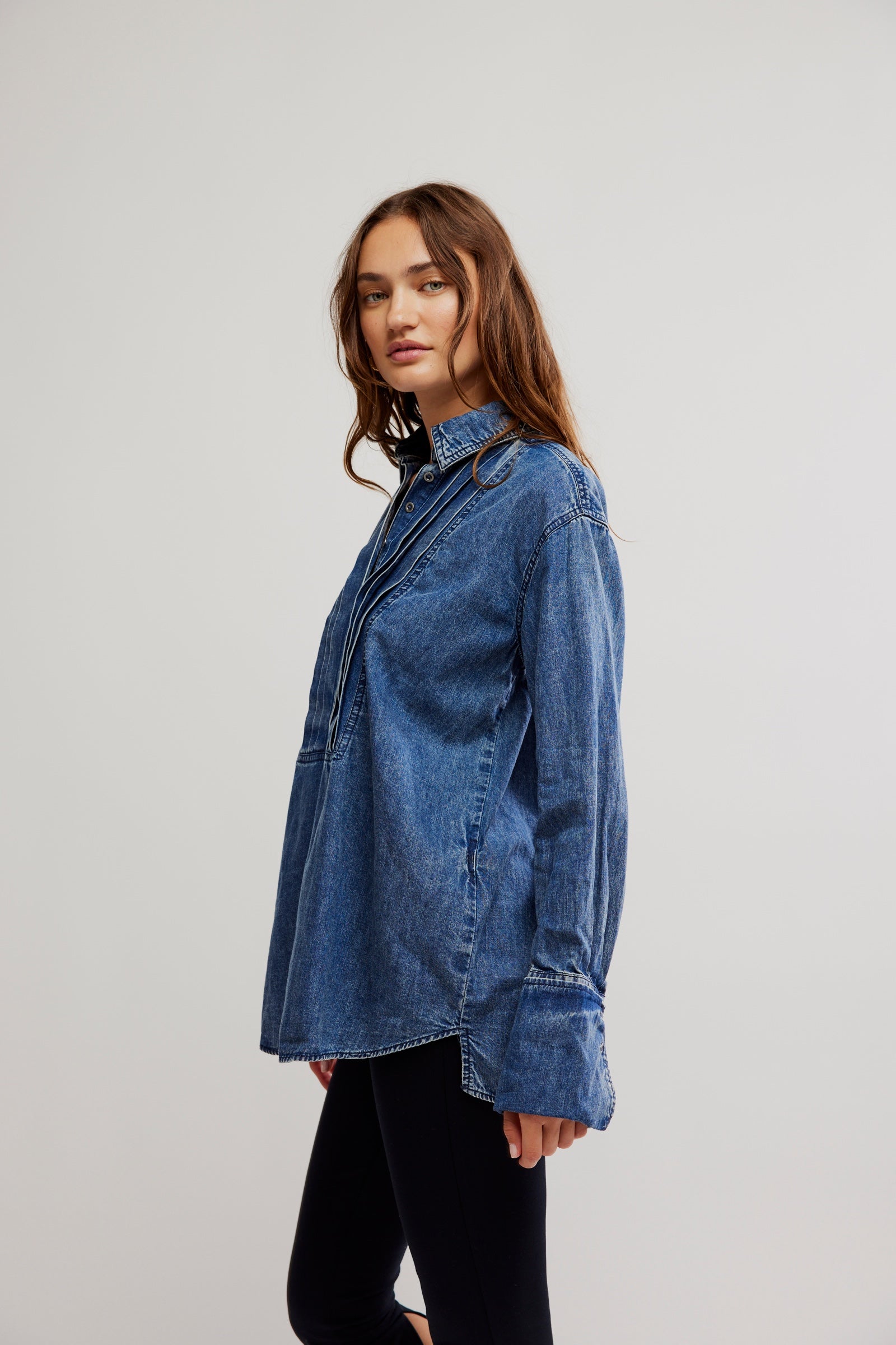 Free People After Hours Denim Top/ Montauk Wash