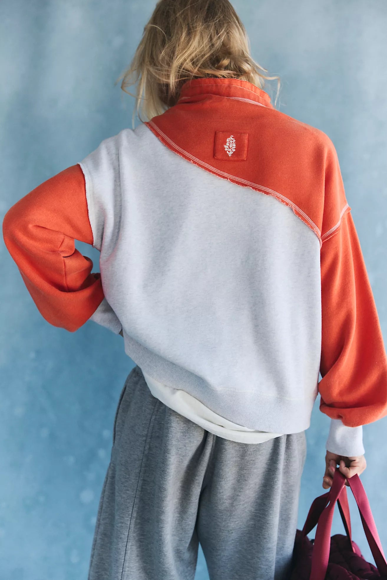 Free People Home Stretch Colorblock Pullover/Tomato Combo