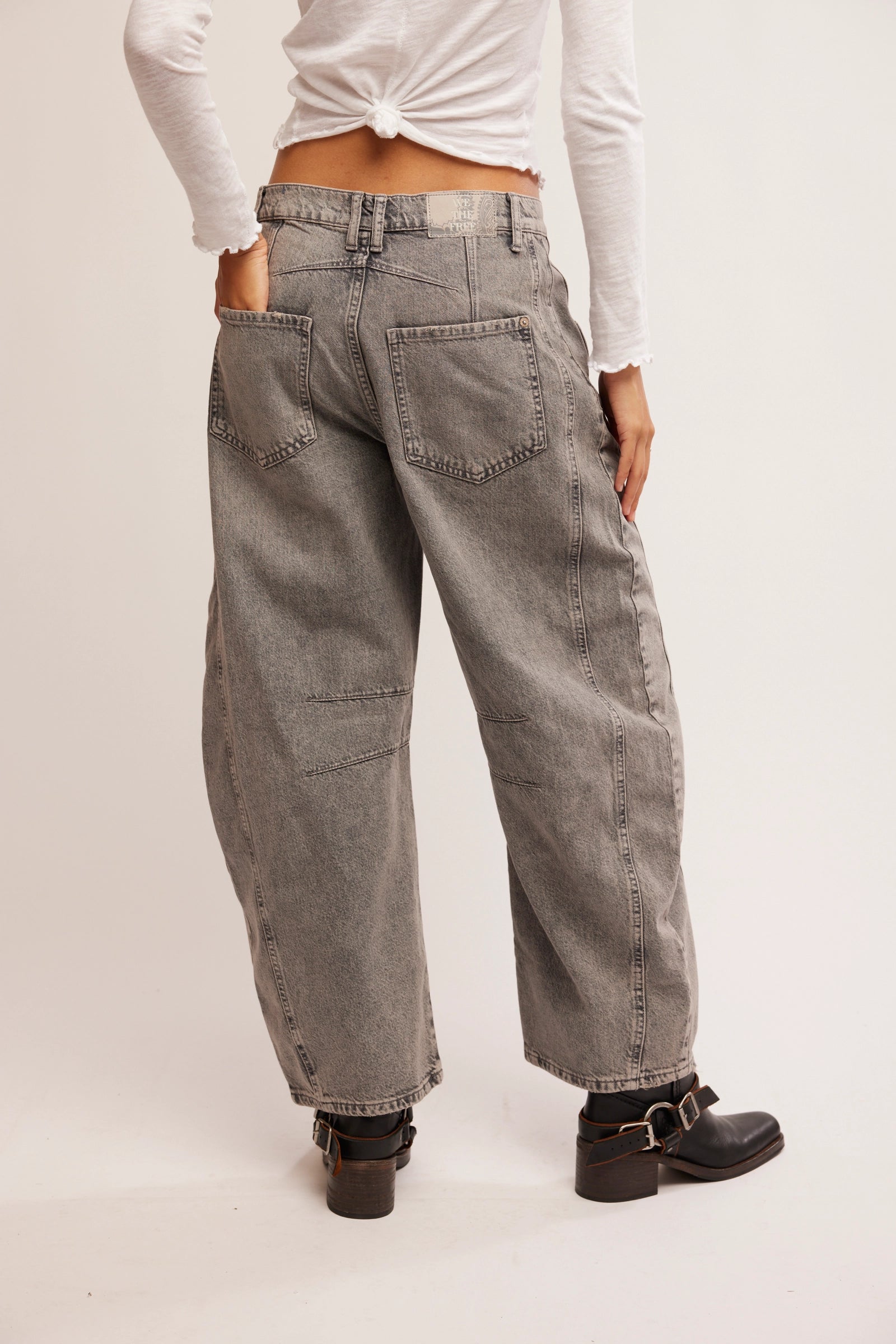 Free People Good Luck Mid Rise Barrel/Falcon Grey