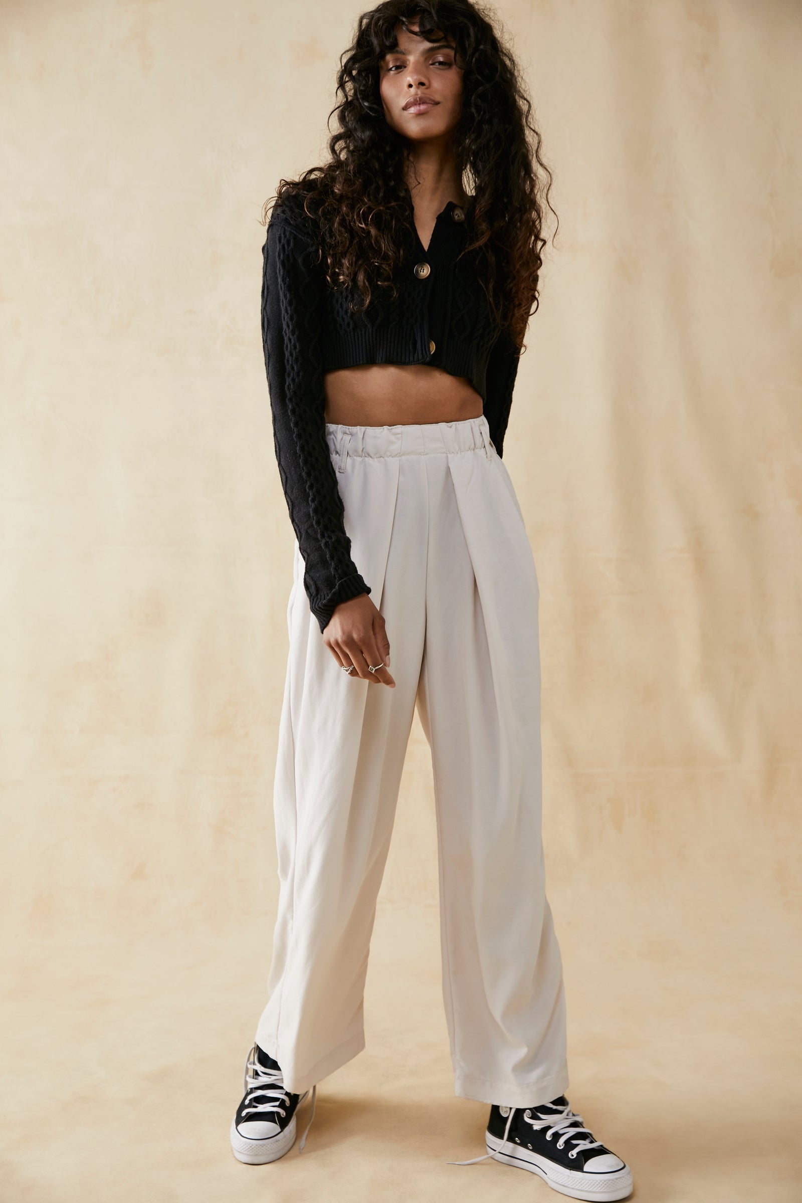 Free People Nothin To Say Pleated Trouser/ Champagne Cream