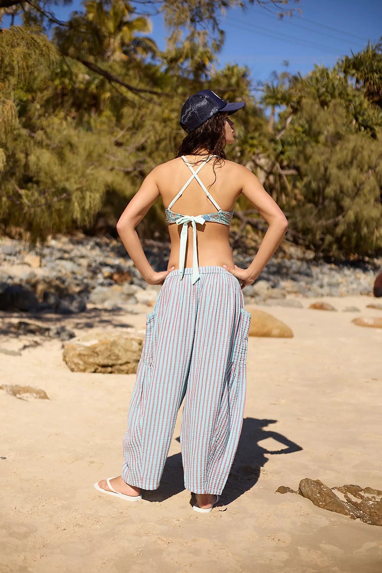 Free People Quinn Striped Pants /Prep Rouge Combo