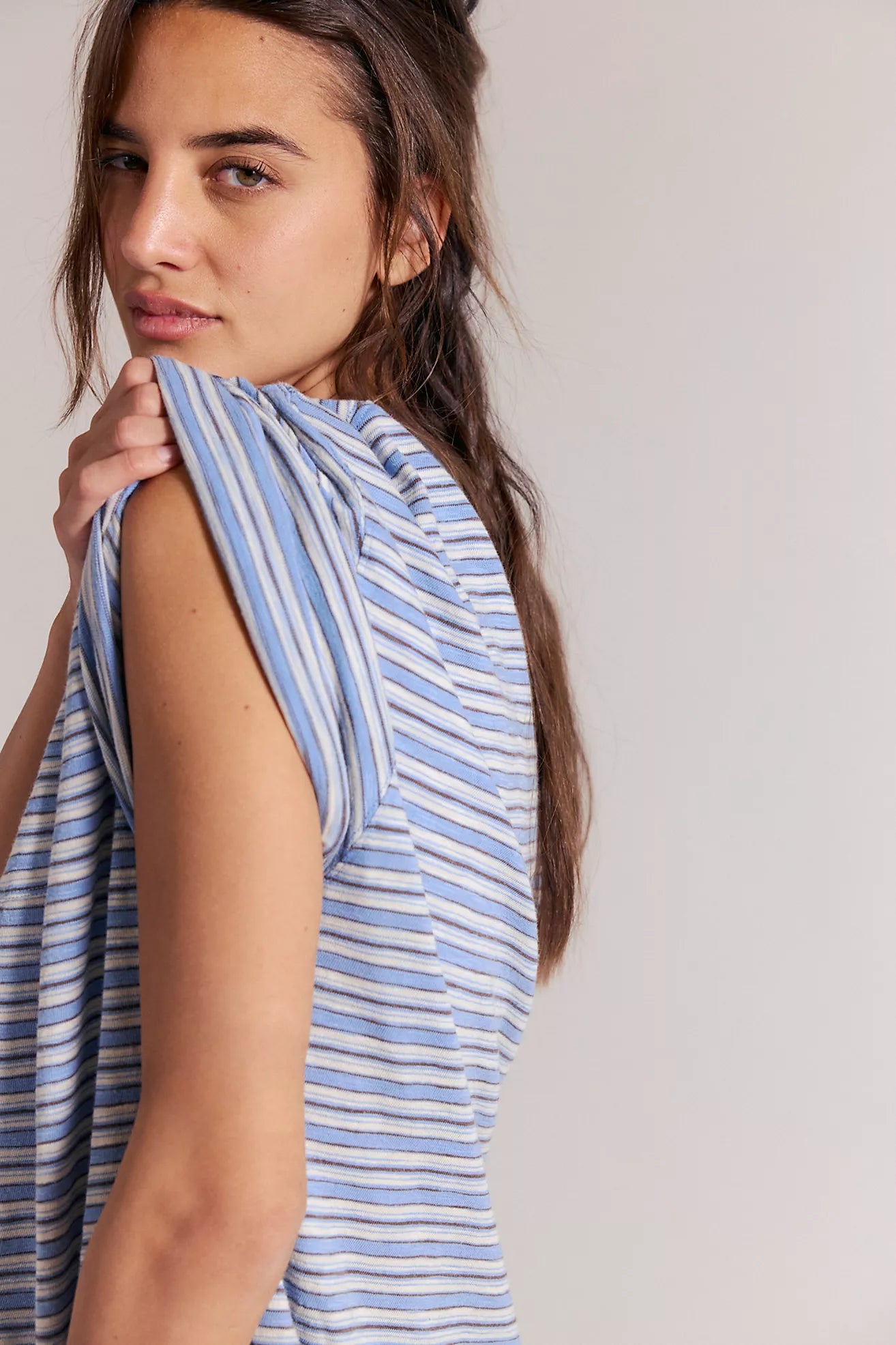 Free People We The Free All Love Striped Pocket Tee /Blissful Blue Combo