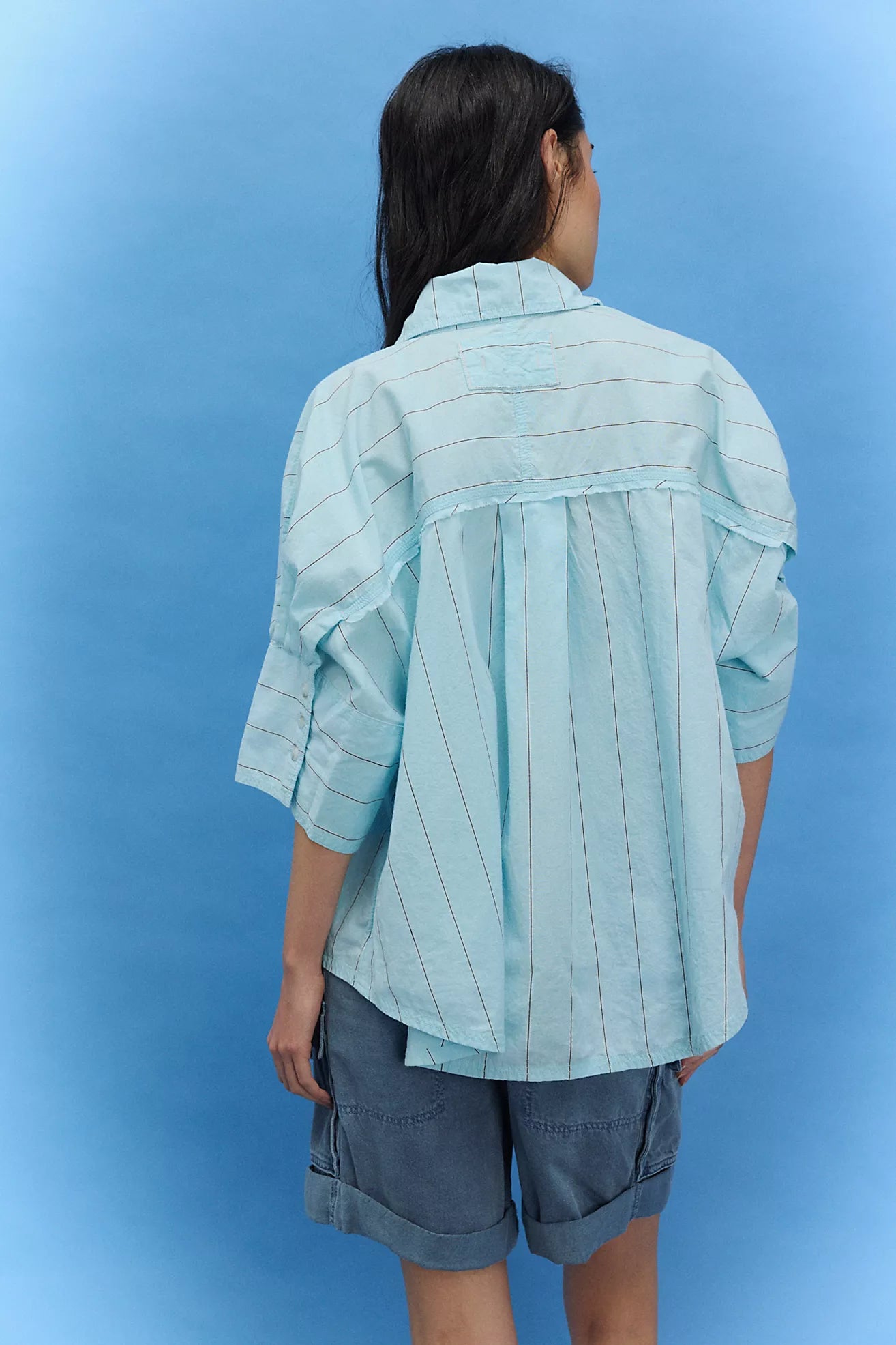 Free People We The Free Seaside Cotton Stripe Shirt/Sky Combo