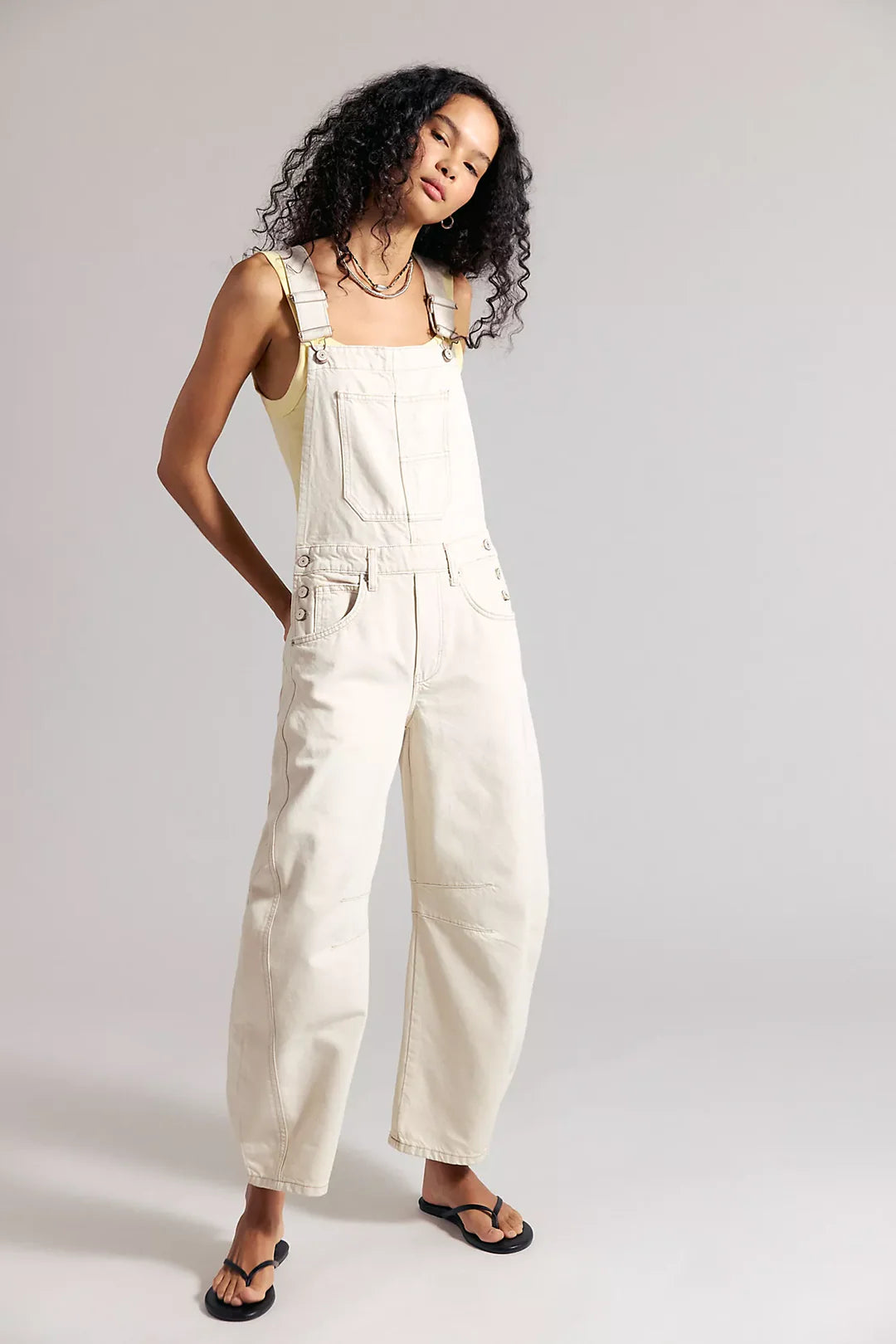 Free People We The Free Good Luck Barrel Overalls/Milk
