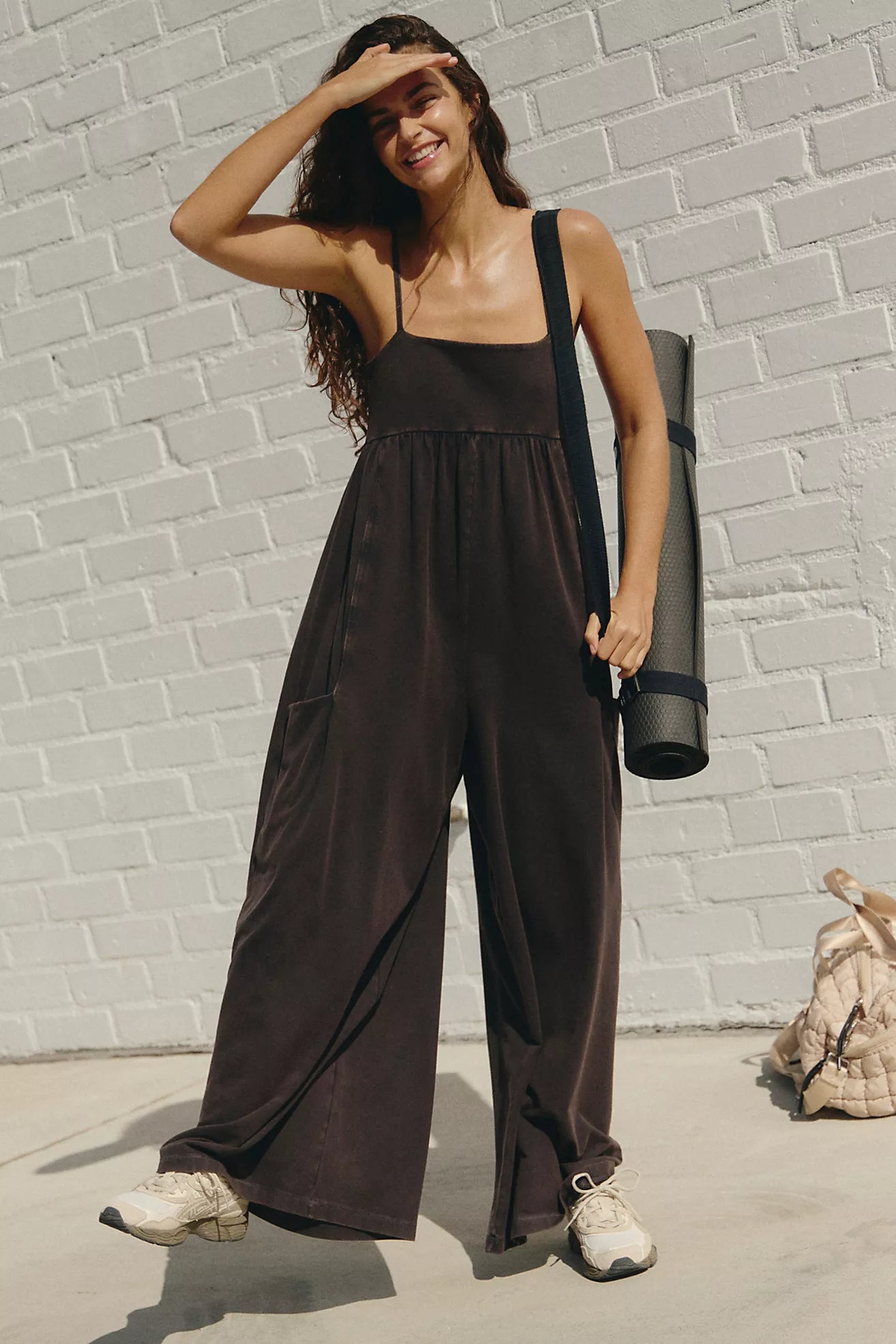 Free People Hot Shot Strappy Onesie/Black