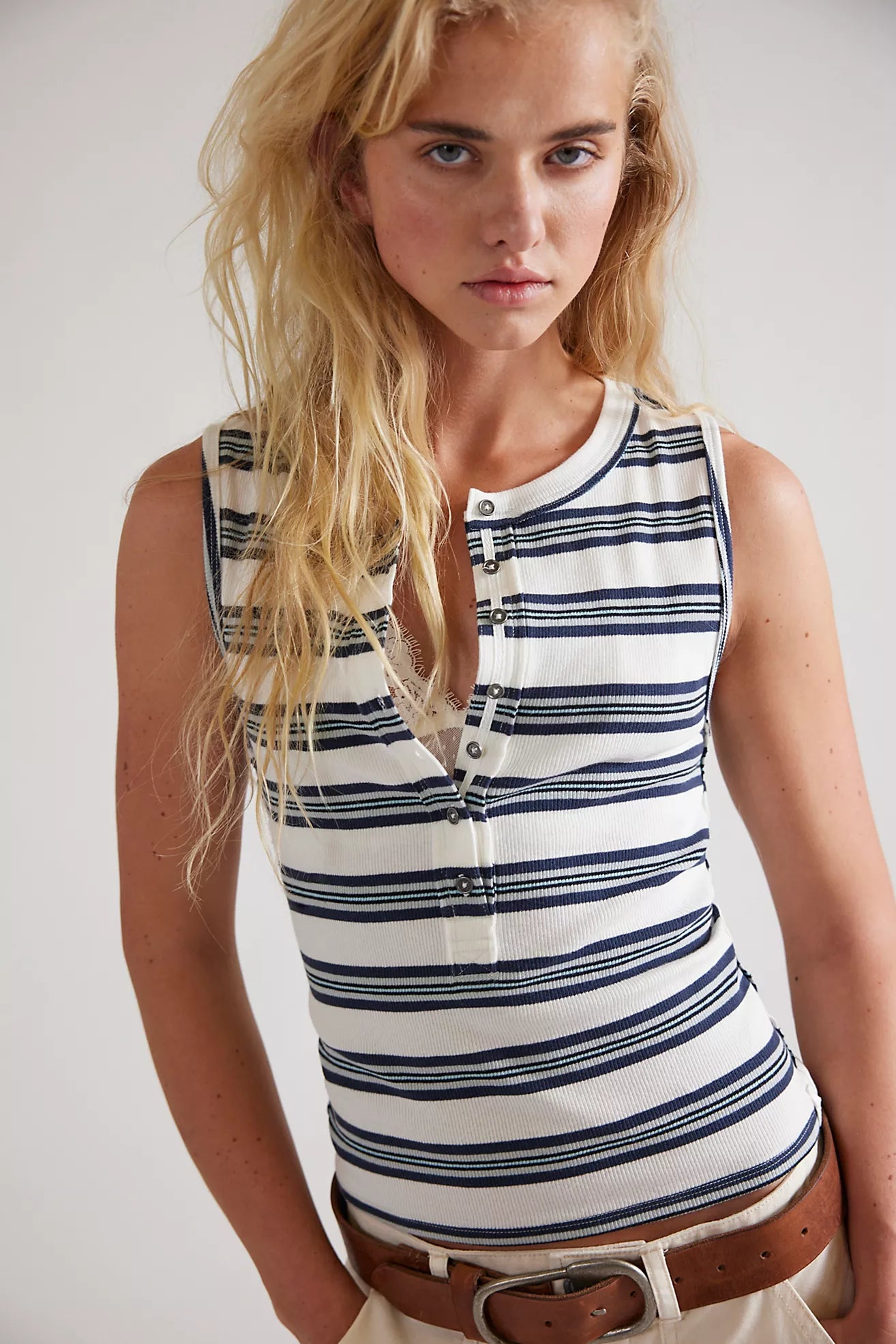 Free People Jamie Henley Striped Tank Top/Ivory Combo