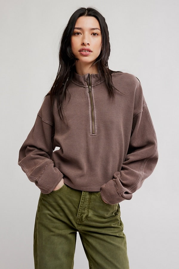 Free People  The Free Celeste Quarter Zip/Mochachinno