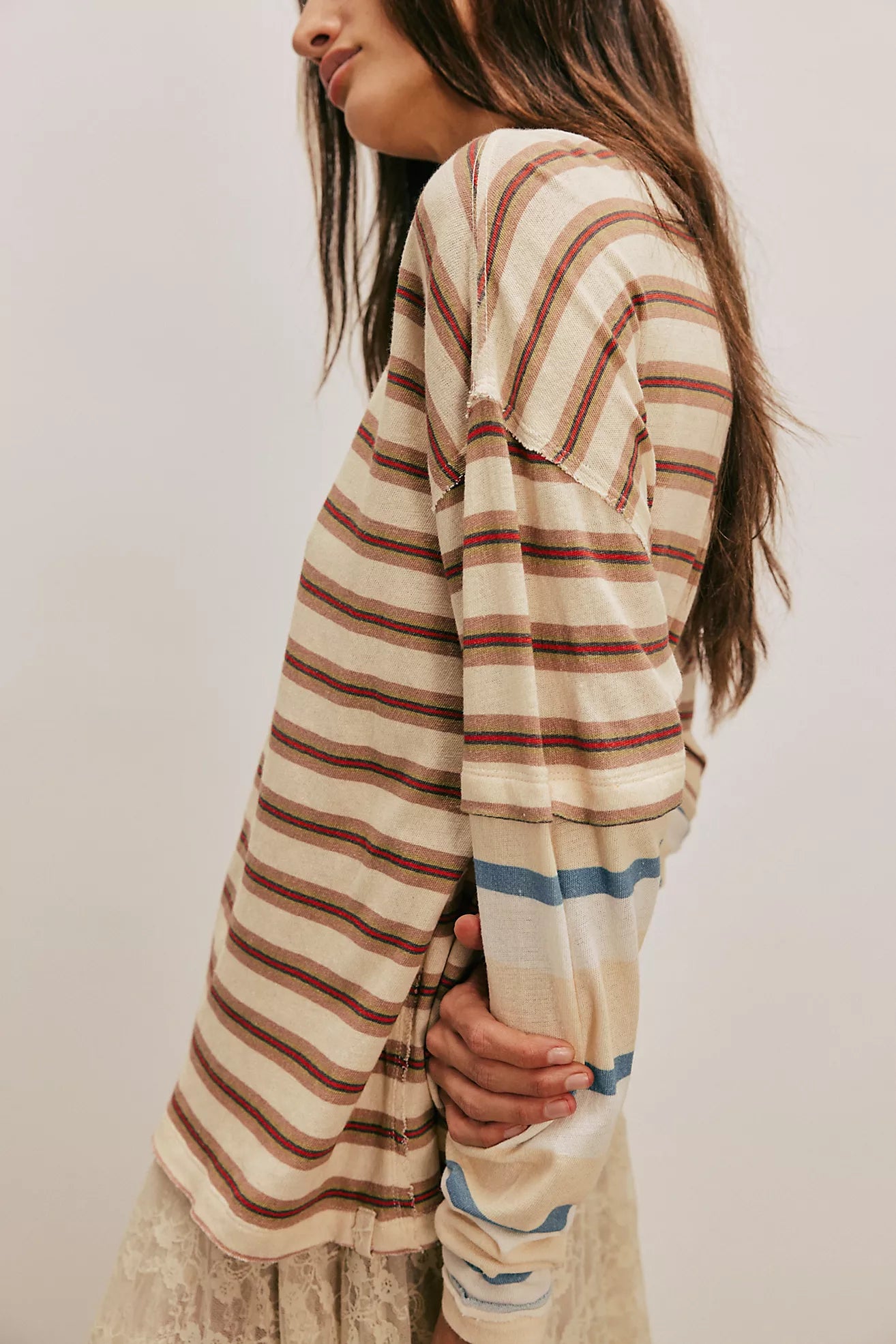 Free People We The Free Nina Stripe Long-Sleeve Neutral Combo Tee/