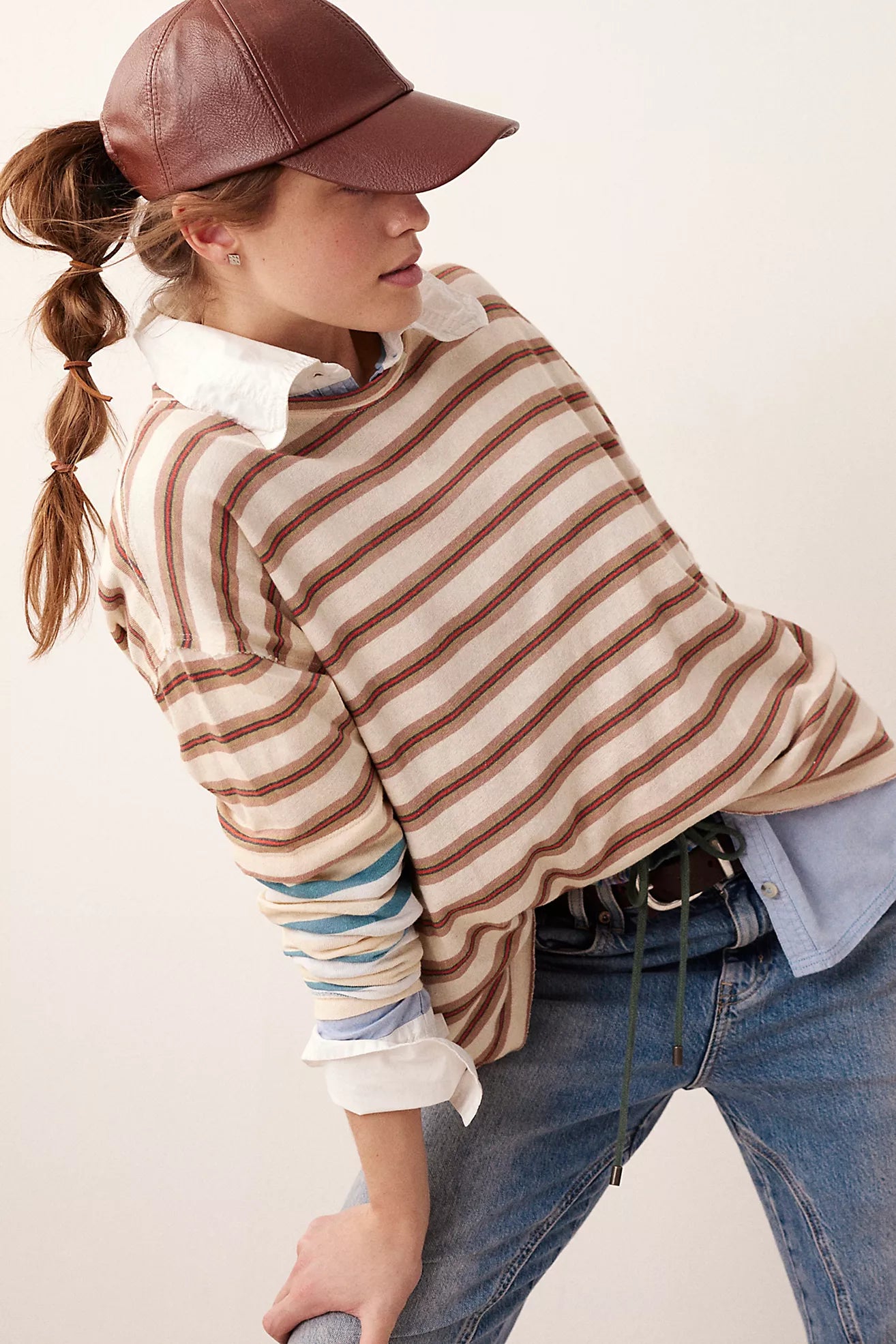 Free People We The Free Nina Stripe Long-Sleeve Neutral Combo Tee/