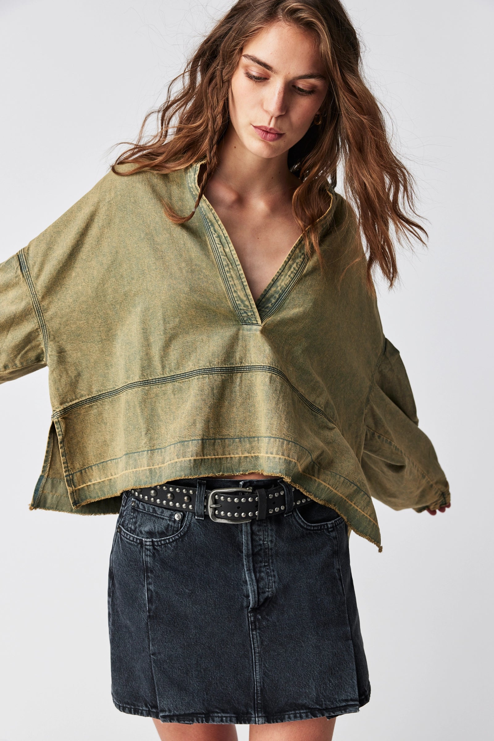 Free People Jude Denim Pullover/ Warm Carmel