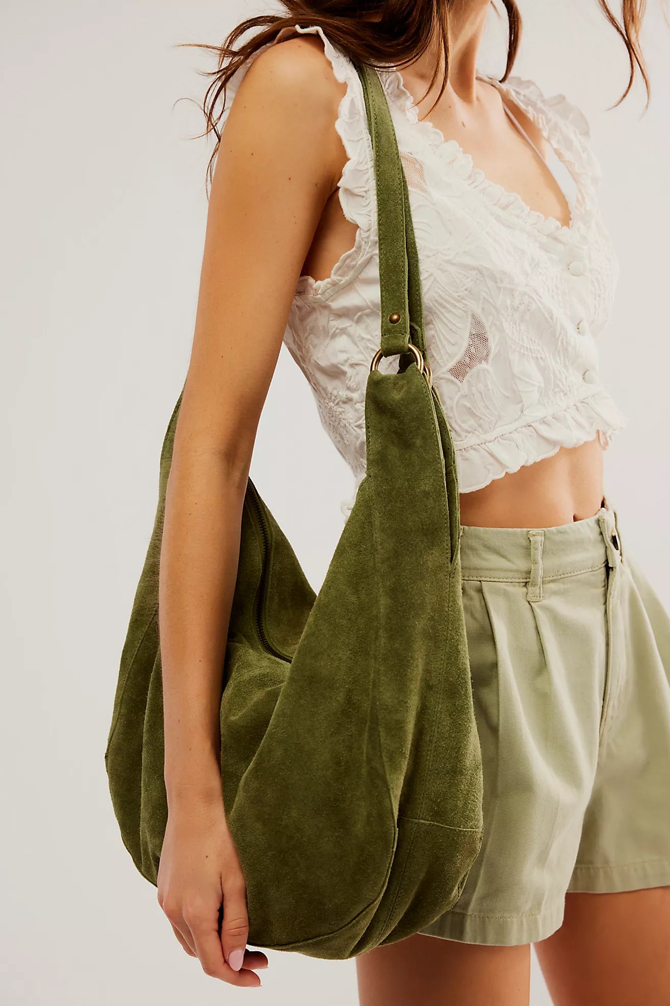 Free People Roma Suede Tote Bag/Olive Moss