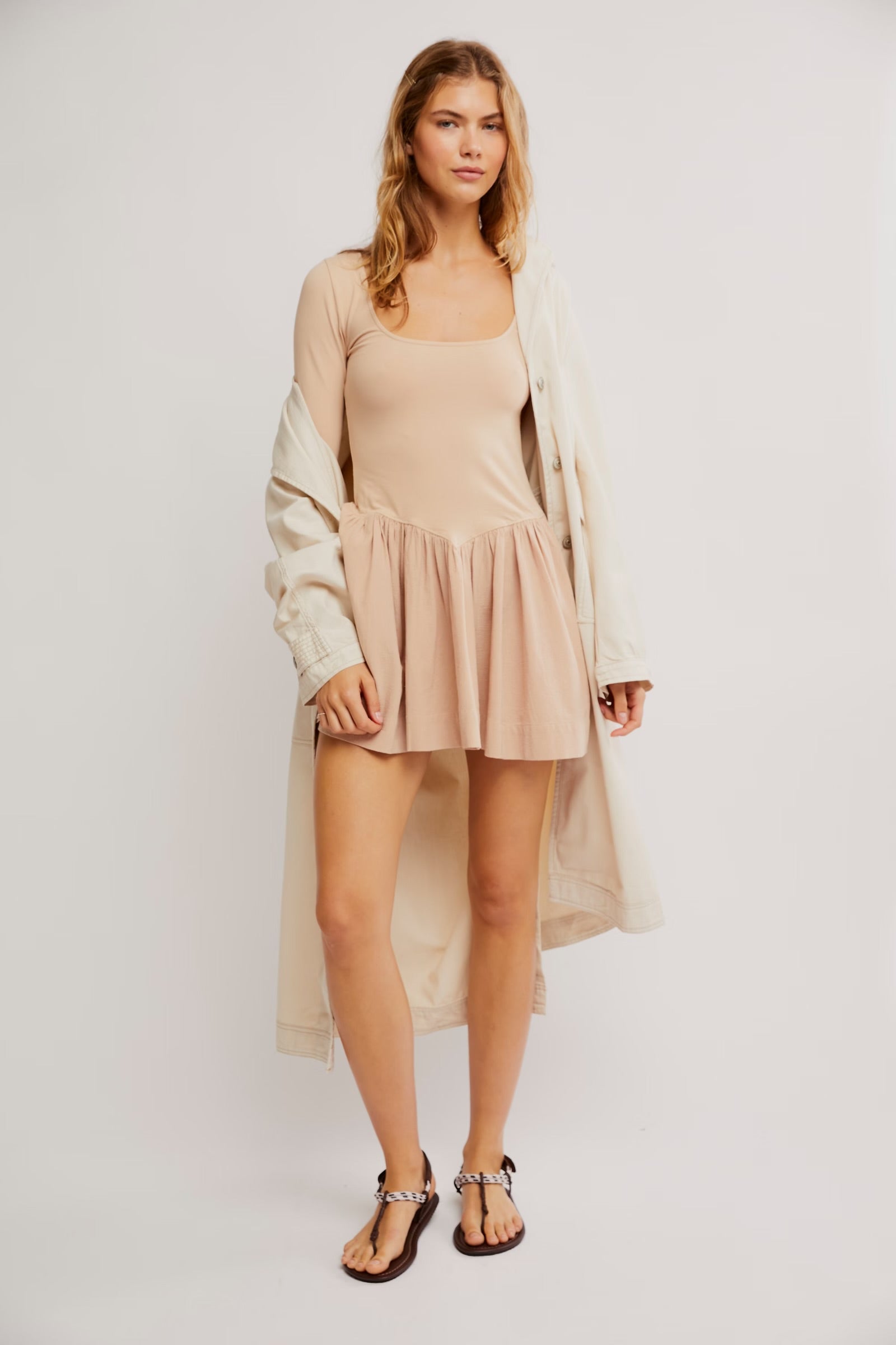 Free People Onda Drop-Waist Long-Sleeve Mini/Tuscany