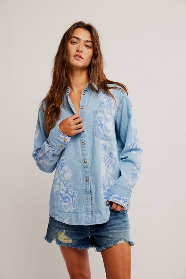 Free People Airbrushed Blossom Denim/Sky Blue Medi Indago