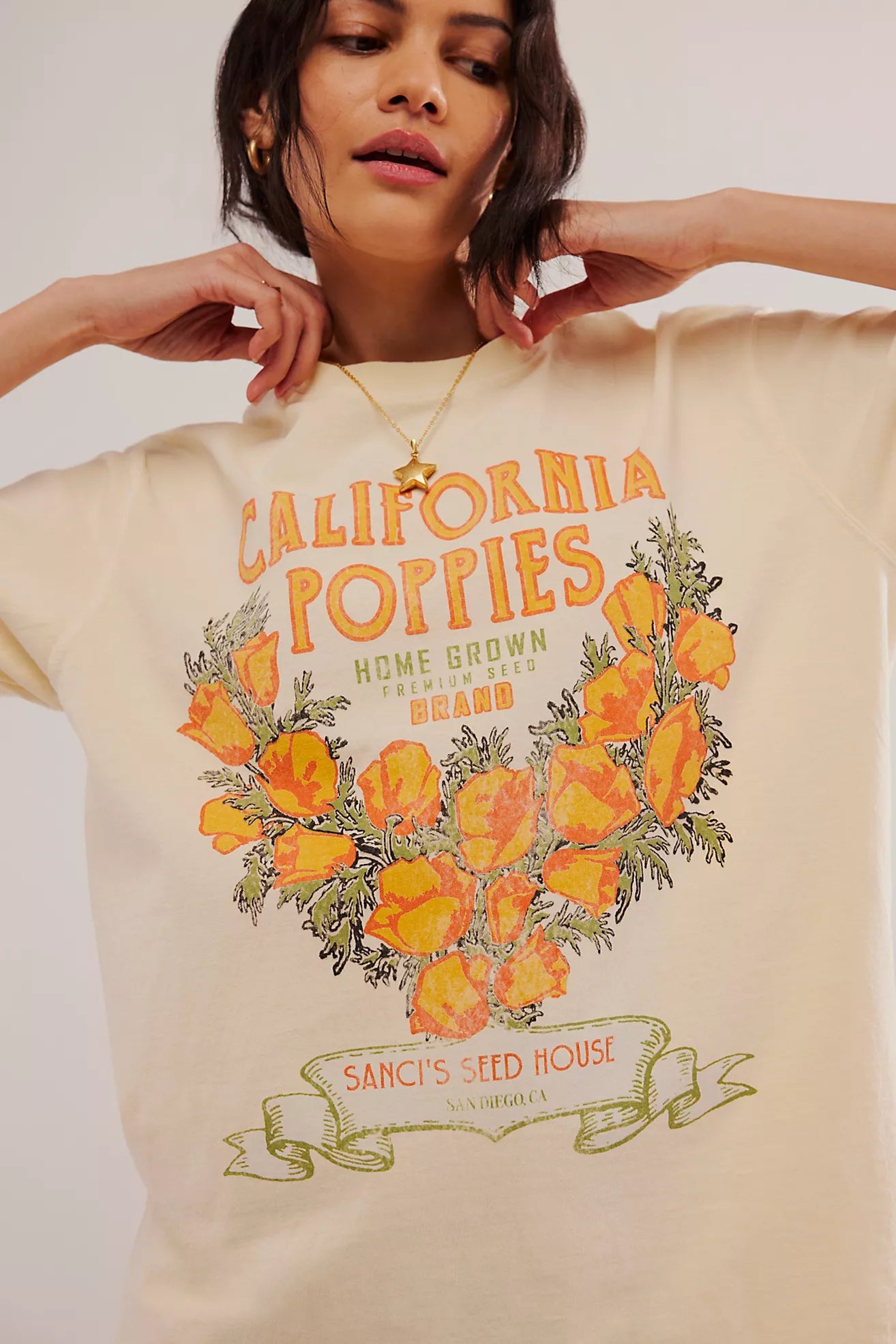 Free People Harvest Vintage Wash Tee/California Poppies