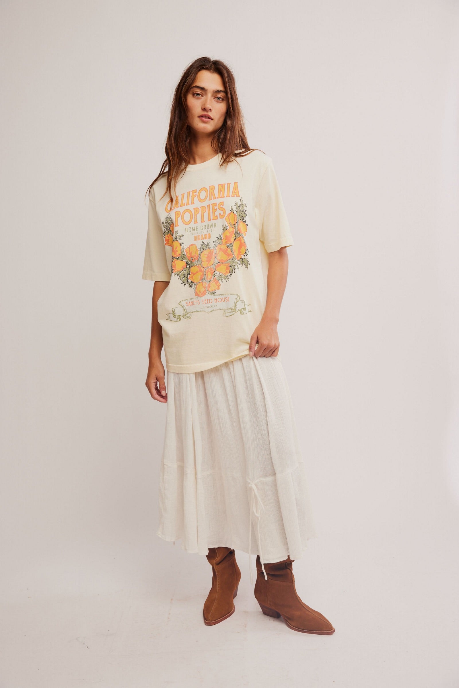 Free People Harvest Vintage Wash Tee/California Poppies