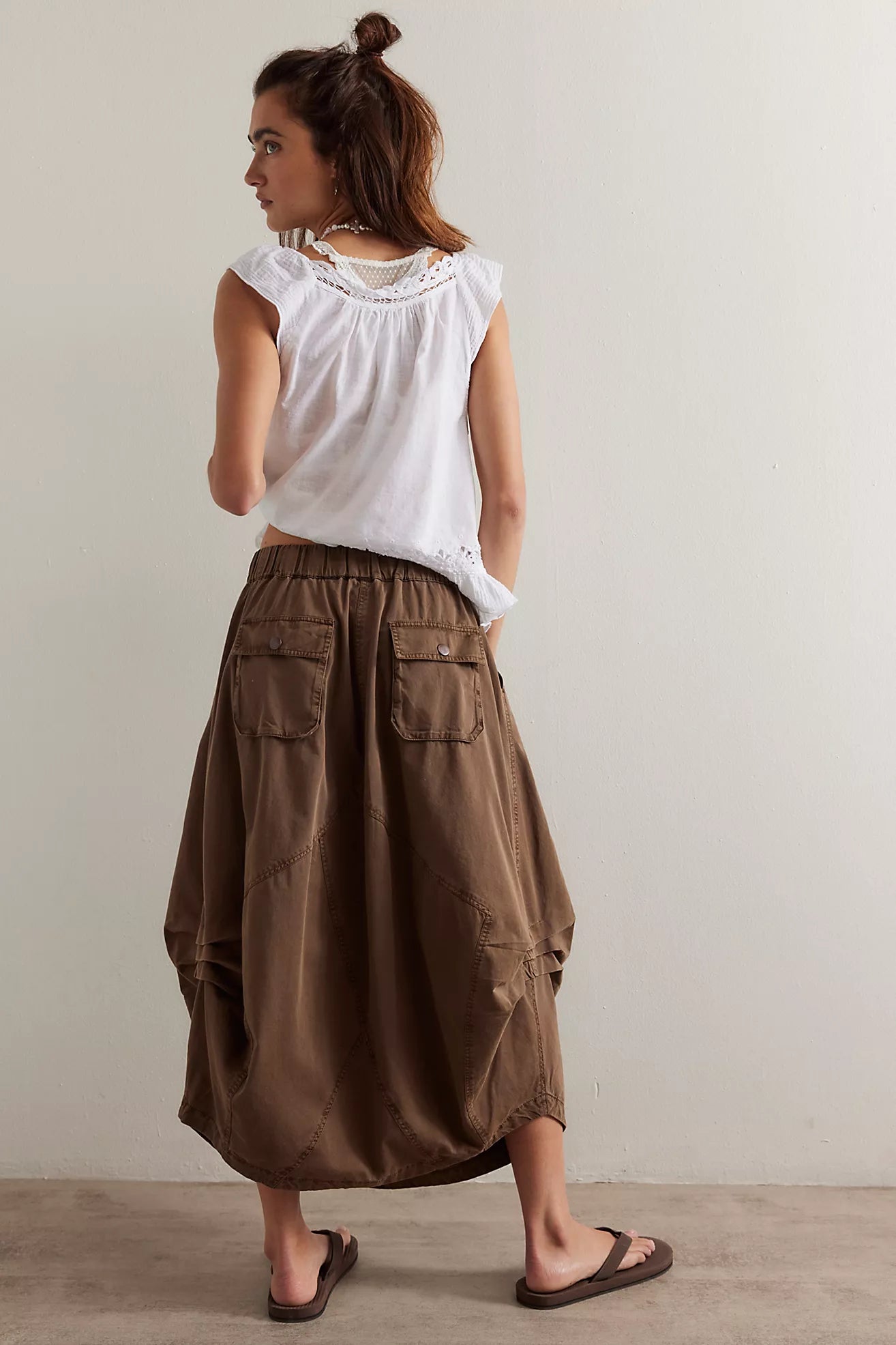 Free People Willow Poplin Midi Skirt/Chocolate