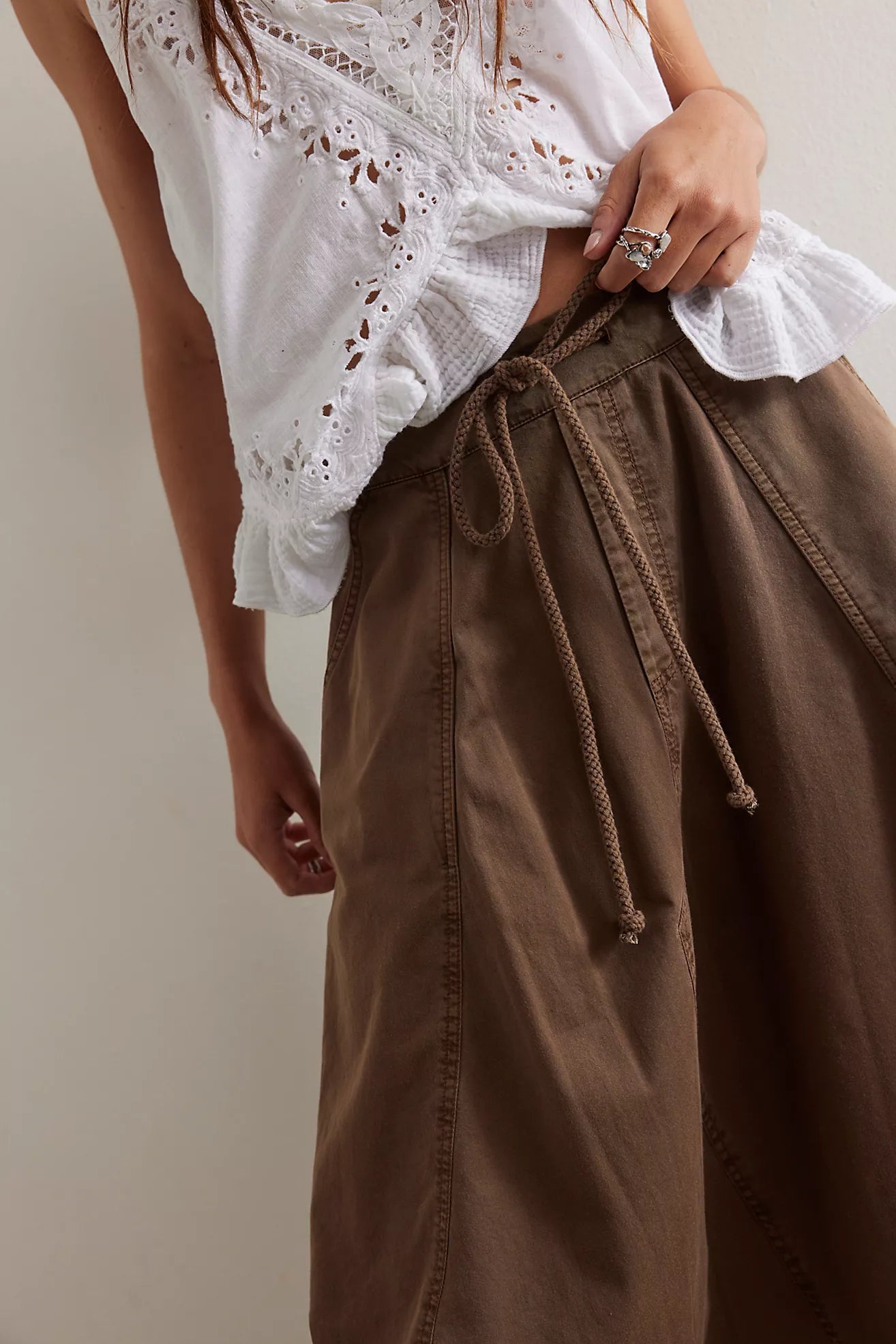 Free People Willow Poplin Midi Skirt/Chocolate