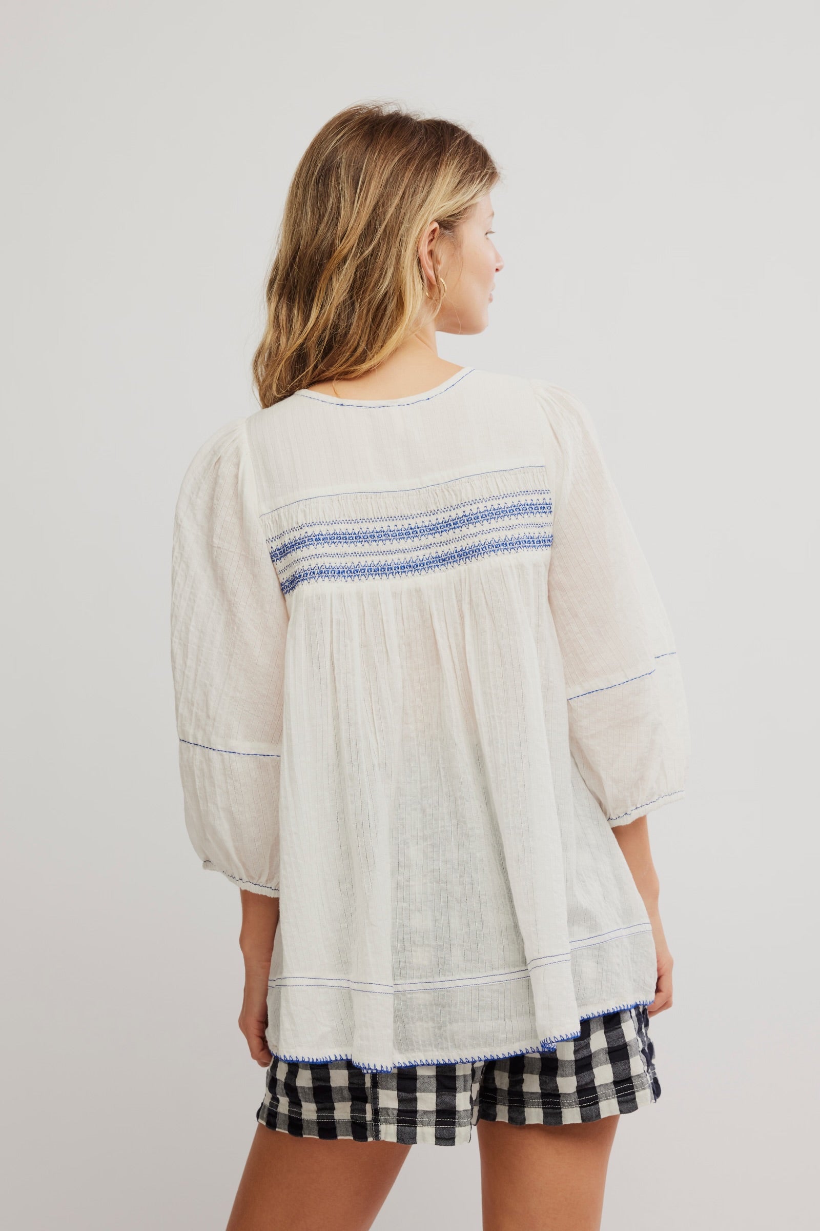 Free People Dylan Smocked Tunic/Ivory Combo