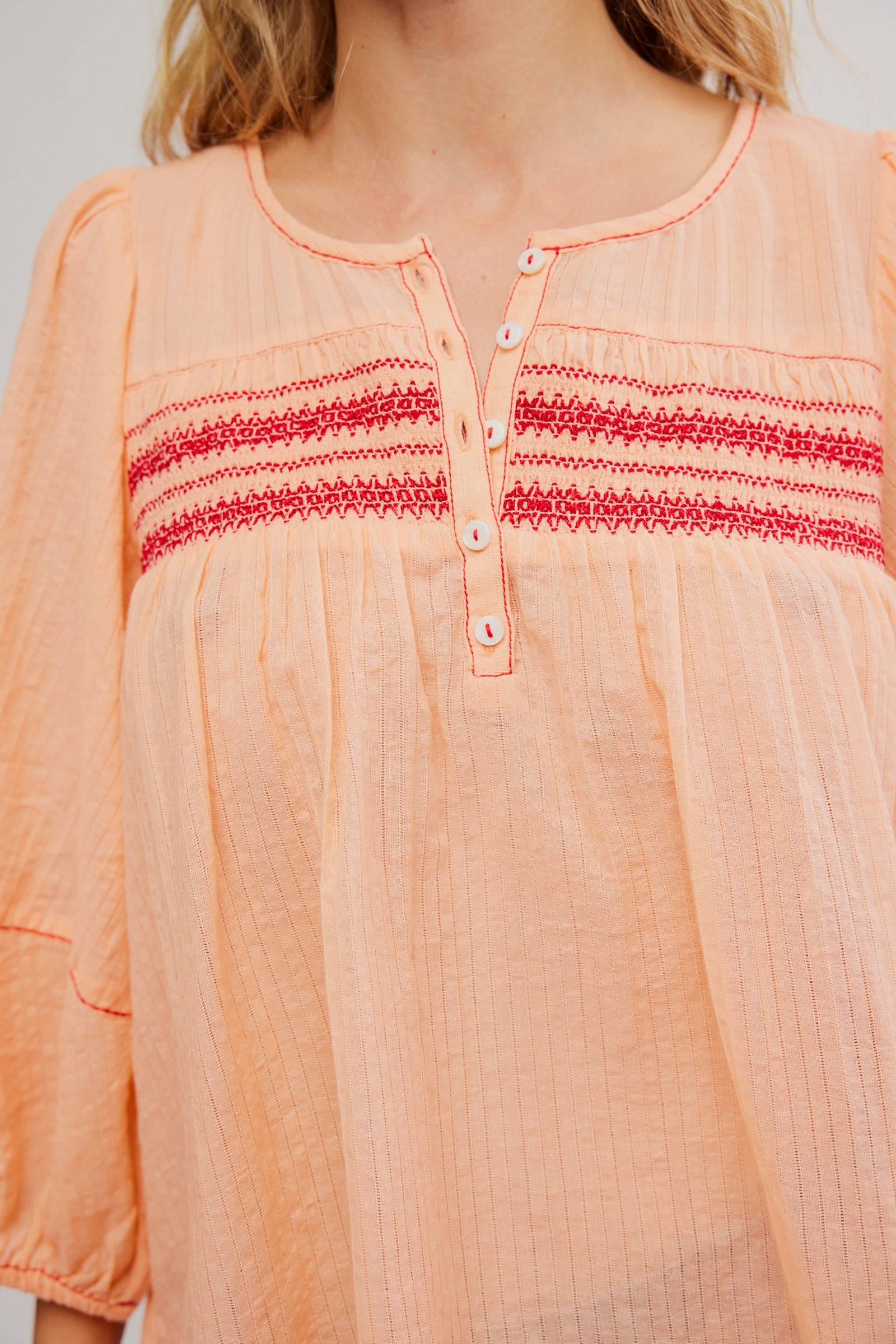 Free People Dylan Smocked Tunic/Tropical Peach Combo