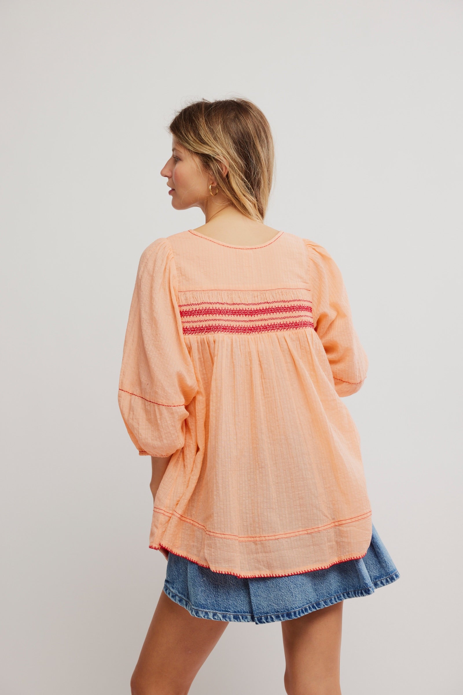 Free People Dylan Smocked Tunic/Tropical Peach Combo