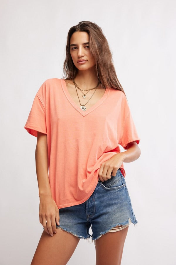 Free People We The Free Nina V-Neck Tee/Thriving Coral