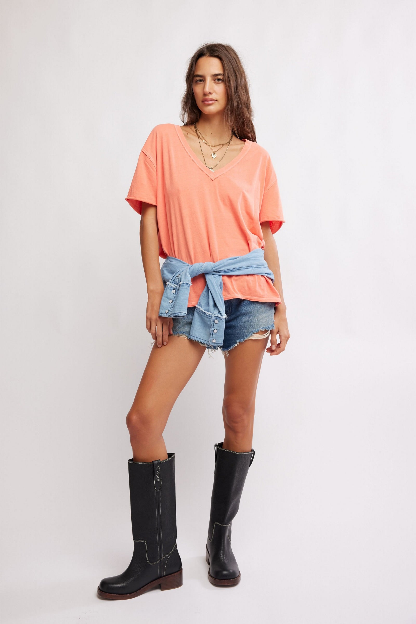 Free People We The Free Nina V-Neck Tee/Thriving Coral