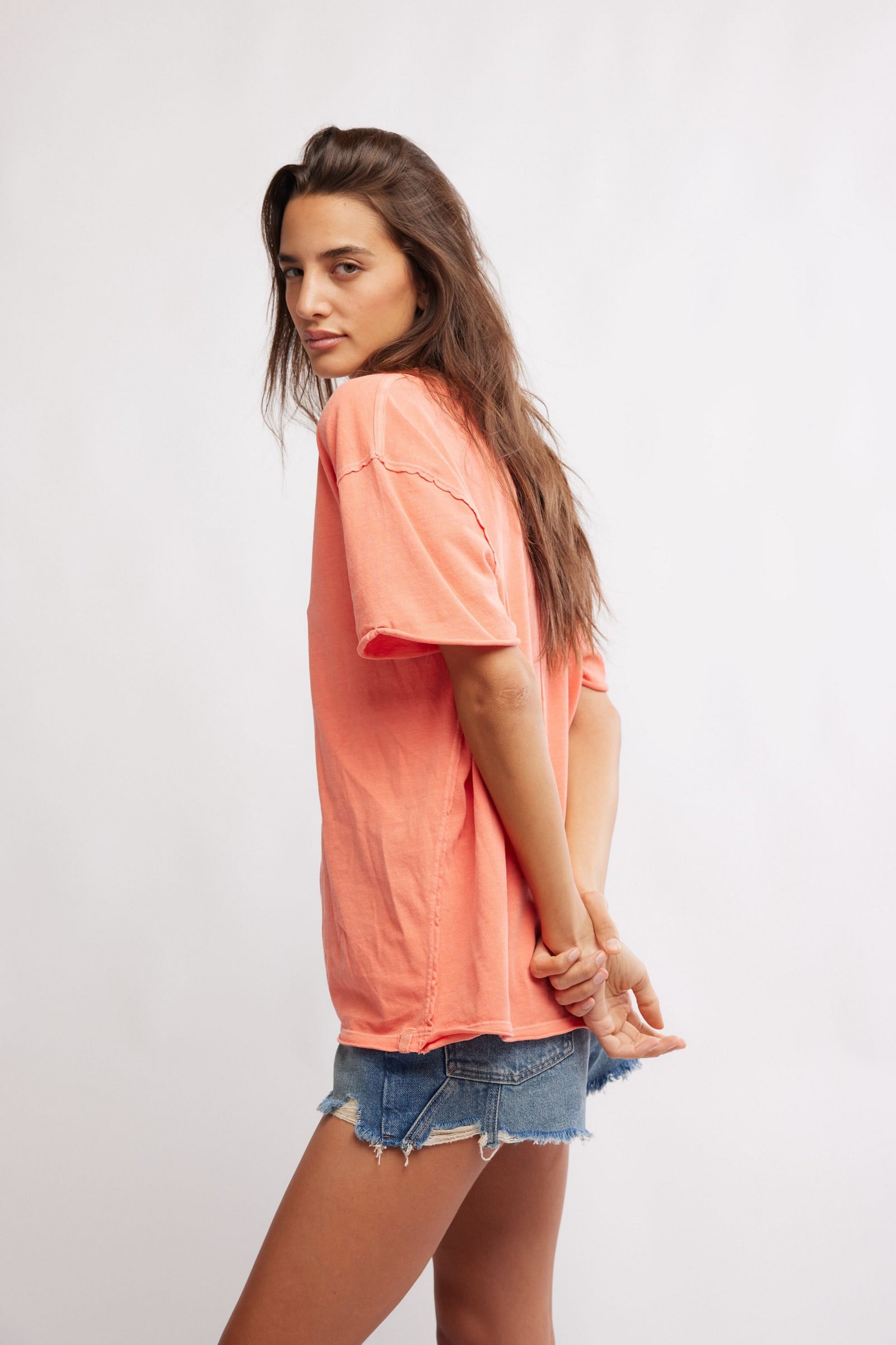 Free People We The Free Nina V-Neck Tee/Thriving Coral