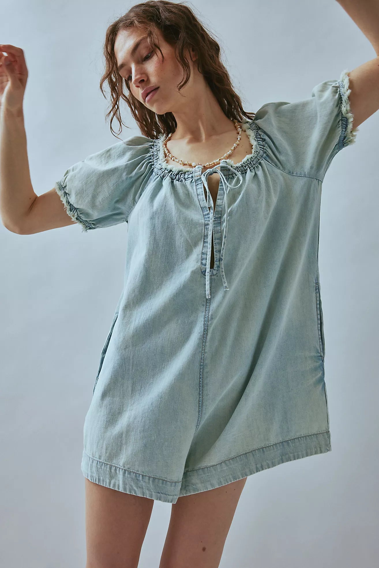 Free People We The Free Daisy Denim Babydoll Romper/August Blue