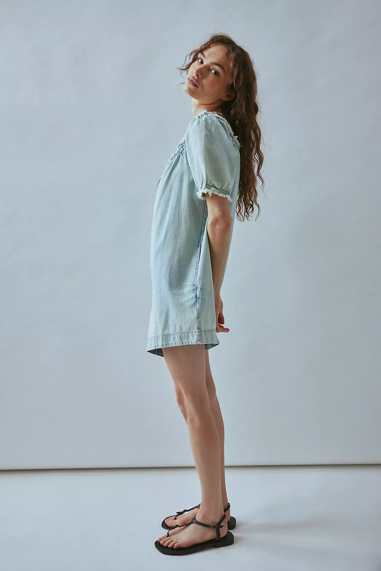 Free People We The Free Daisy Denim Babydoll Romper/August Blue