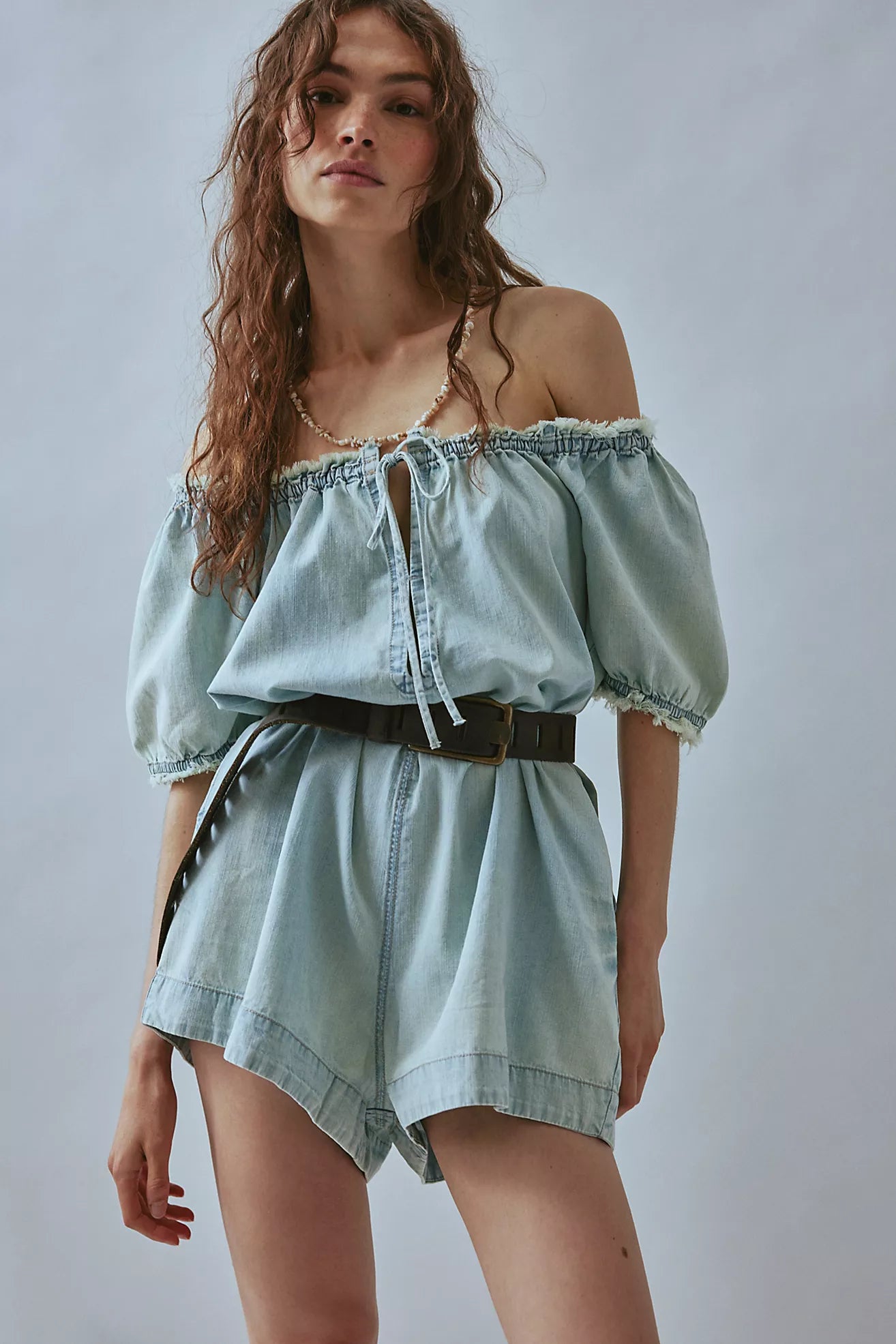 Free People We The Free Daisy Denim Babydoll Romper/August Blue