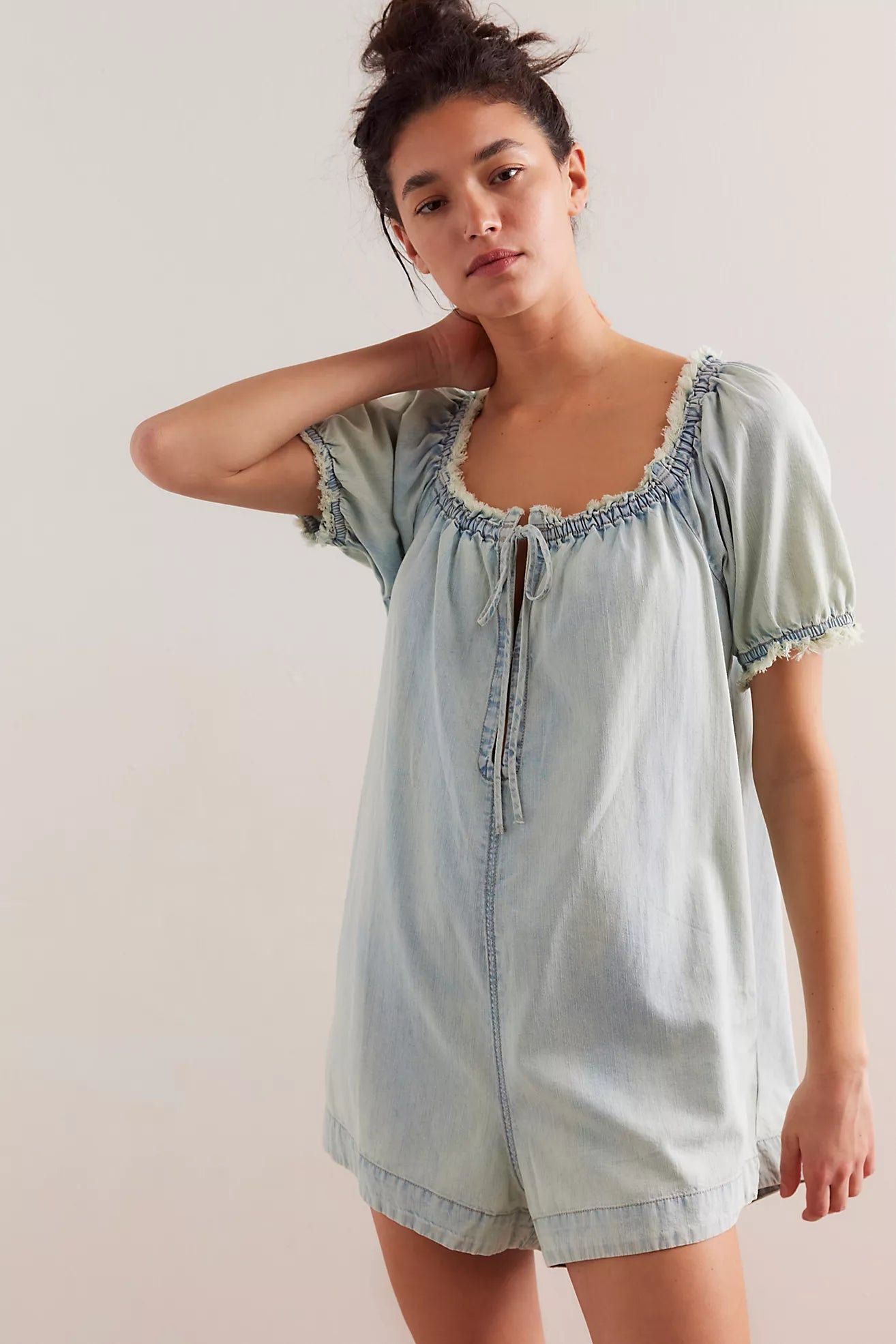 Free People We The Free Daisy Denim Babydoll Romper/August Blue