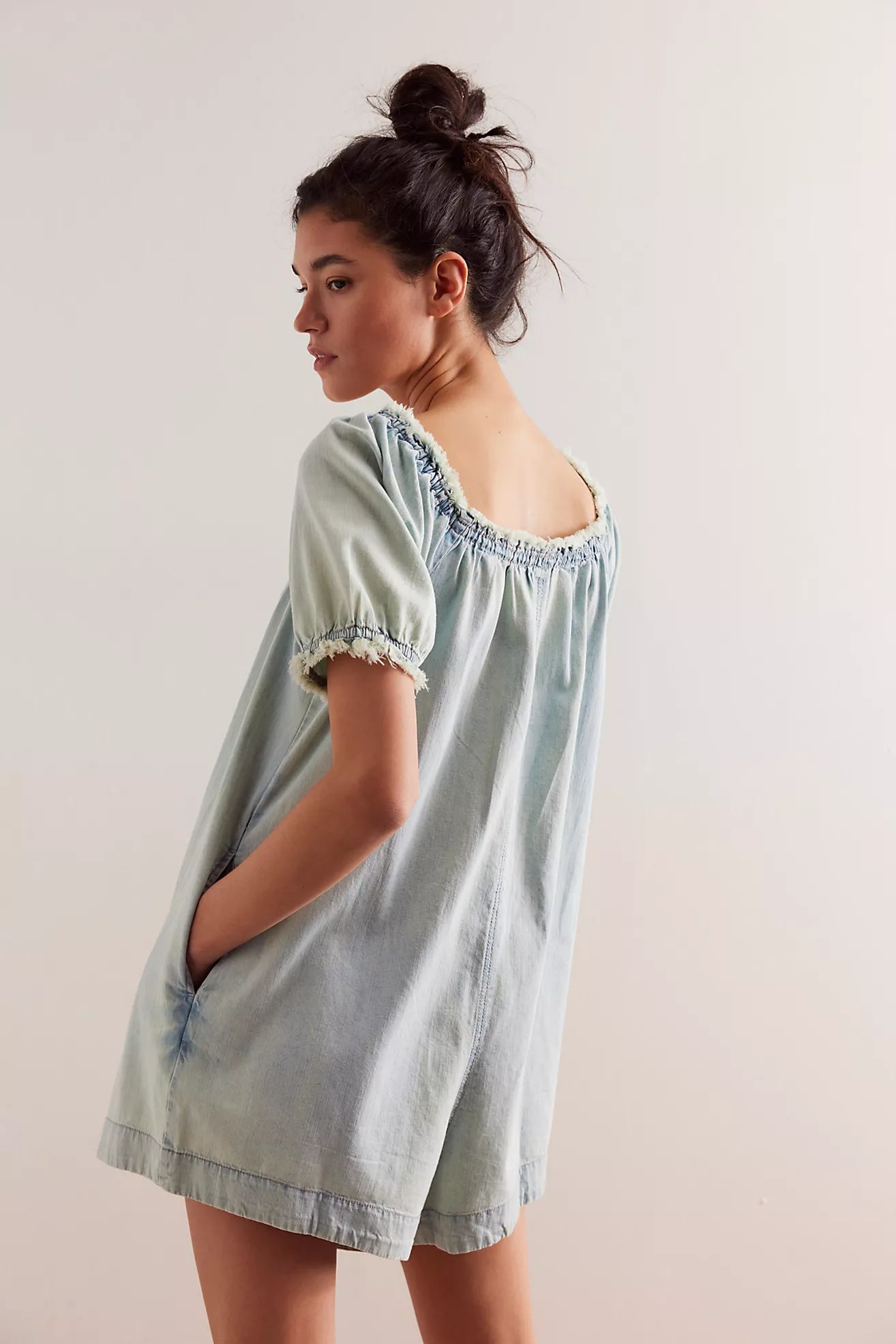 Free People We The Free Daisy Denim Babydoll Romper/August Blue