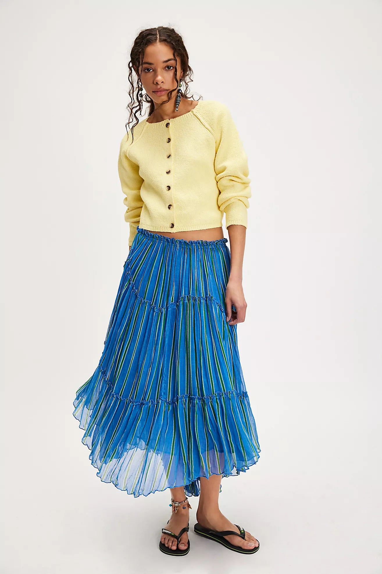 Free People FP One Ember Printed Midi Skirt/Blue Marina