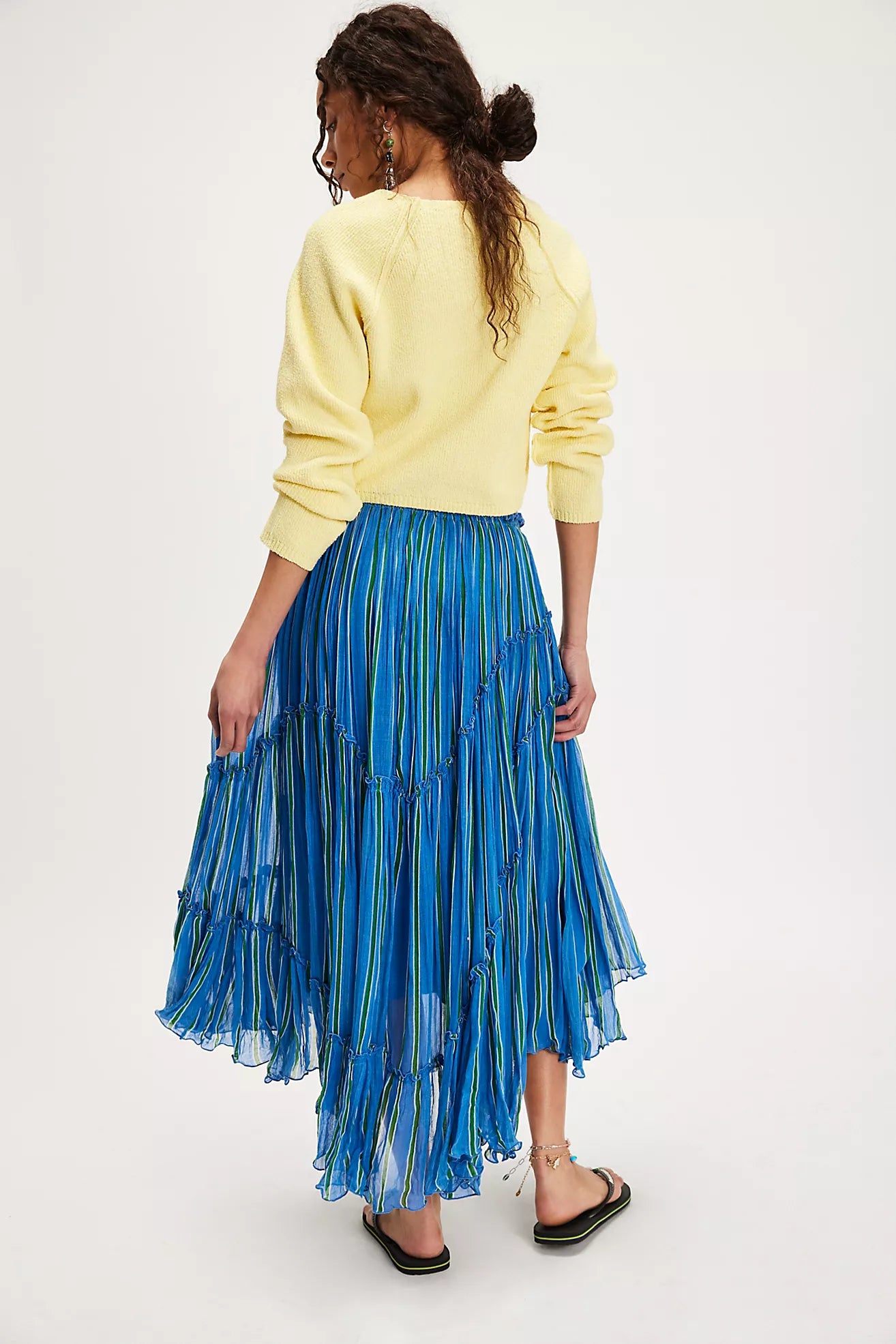 Free People FP One Ember Printed Midi Skirt/Blue Marina