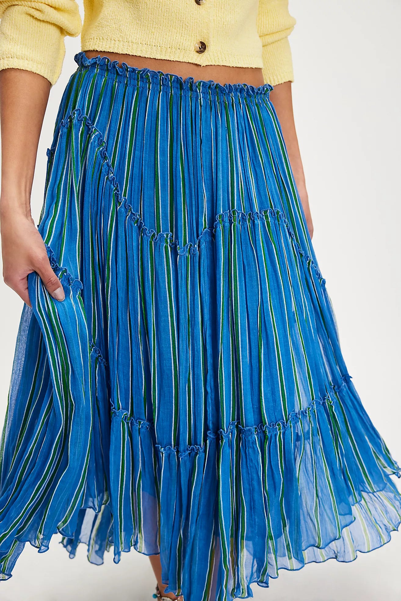 Free People FP One Ember Printed Midi Skirt/Blue Marina