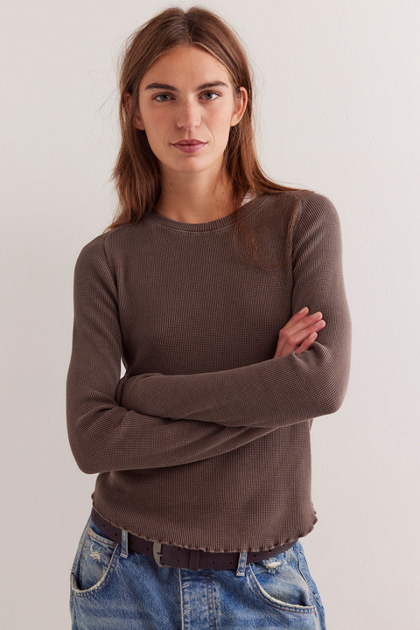 Free People We The Free Easy Does It Long Sleeve Tee /Double Espresso