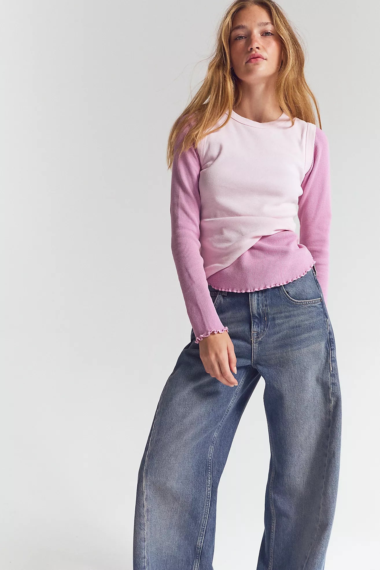 Free People We The Free Easy Does It Long Sleeve Tee /Hummingbird Pink