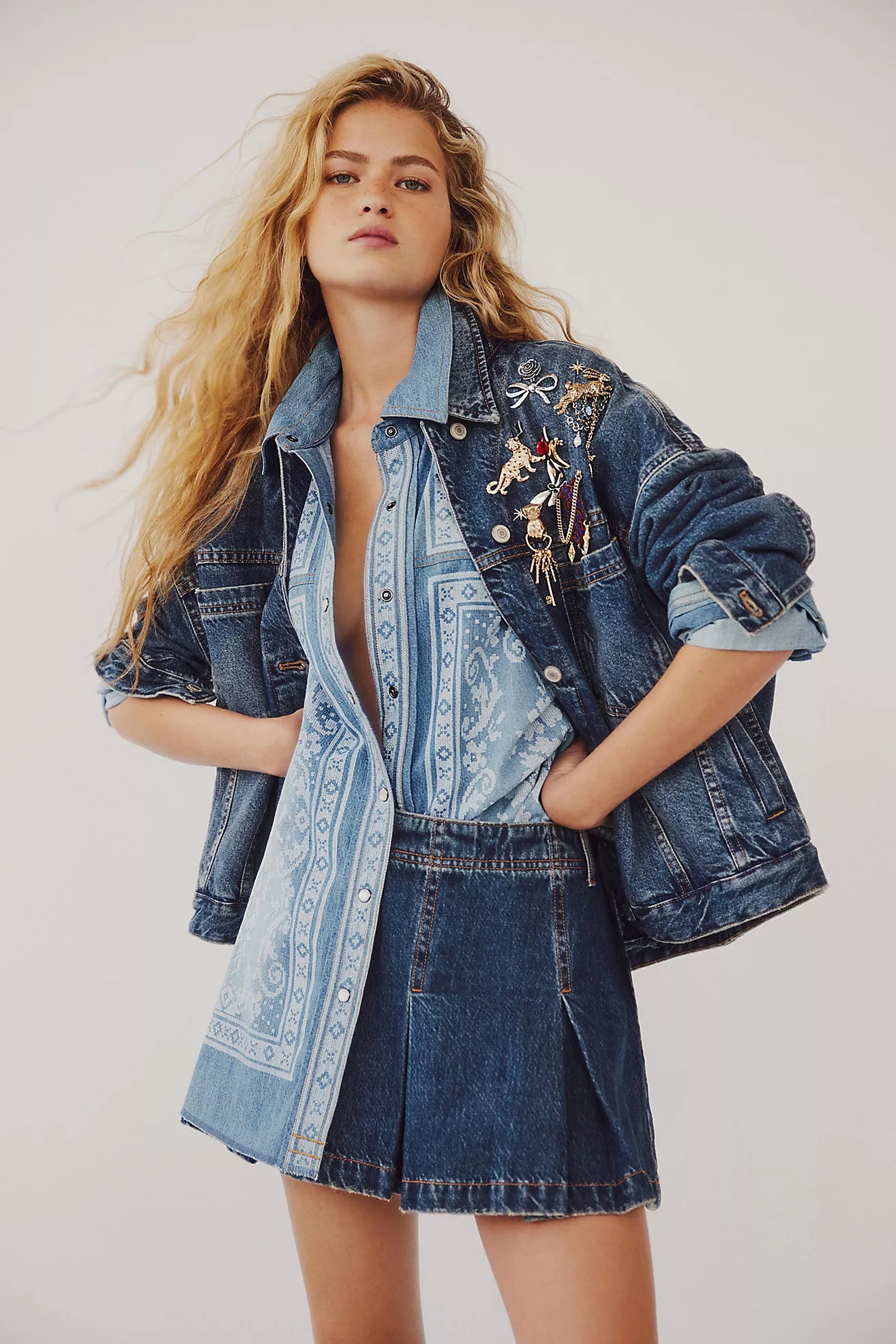 Free People We The Free Opal Swing Denim Jacket /Got The Blues/